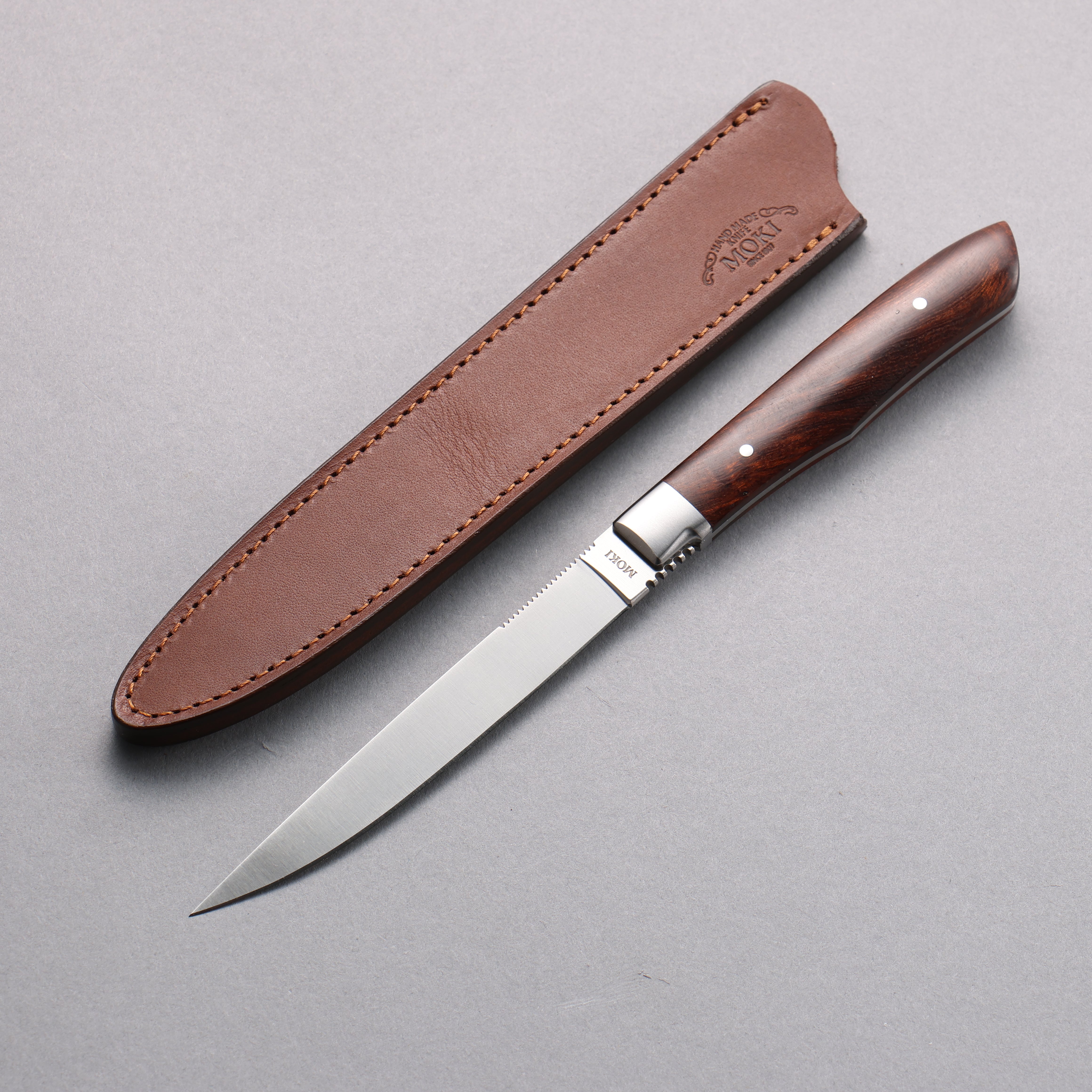 Premium Moki Knife - High-Quality AUS8 Steel Blade, 75mm Ironwood Handle with Leather Sheath - Perfect for Steak, BBQ, and Outdoor Cooking