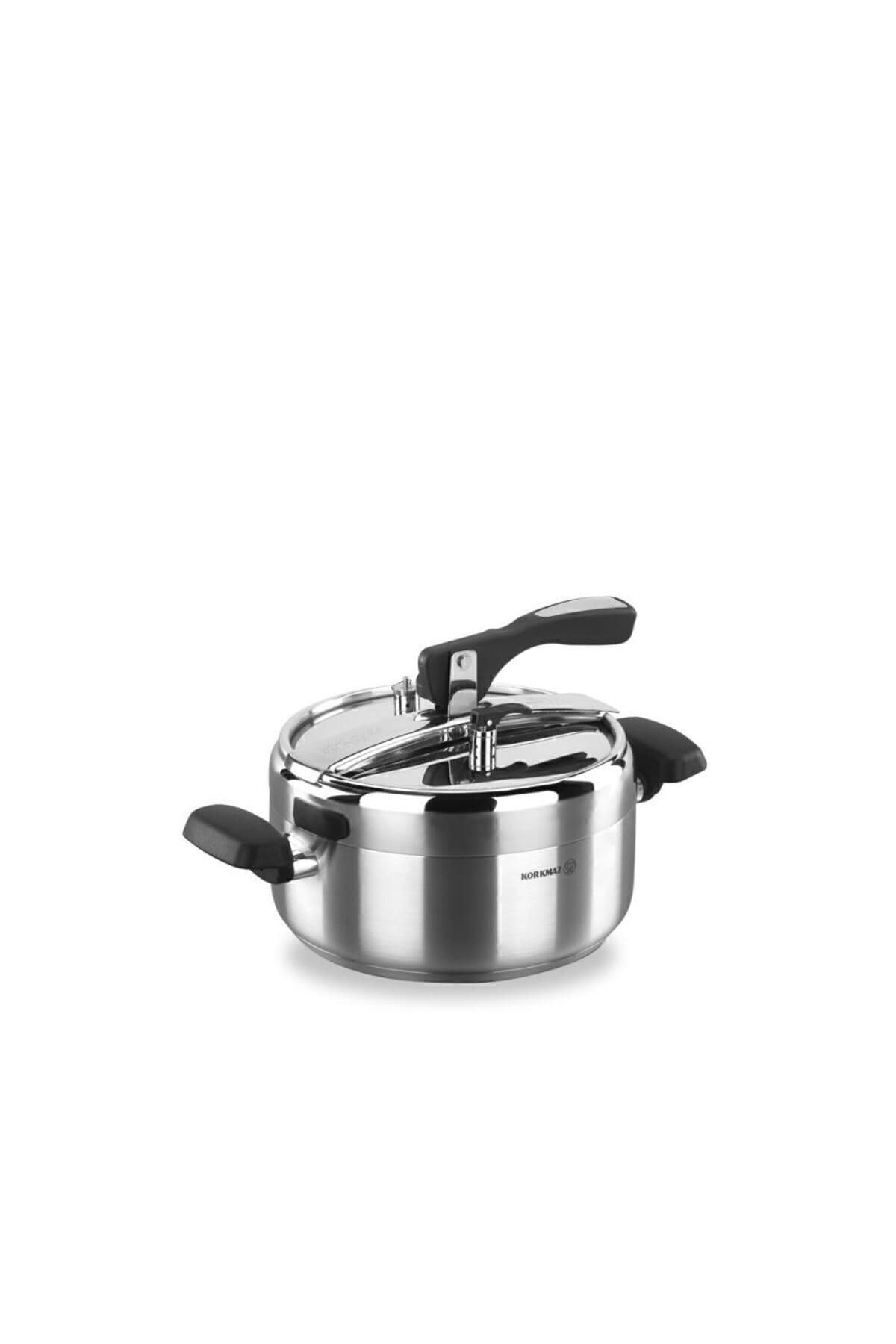 Korkmaz Turbo 5 Quart Stainless Steel Pressure Cooker - Induction Compatible Stovetop Cookware for Slow Cooking, Rice, Steaming, Sautéing & Yogurt Making | Perfect for Home Kitchens, Meal Prep & Healthy Cooking