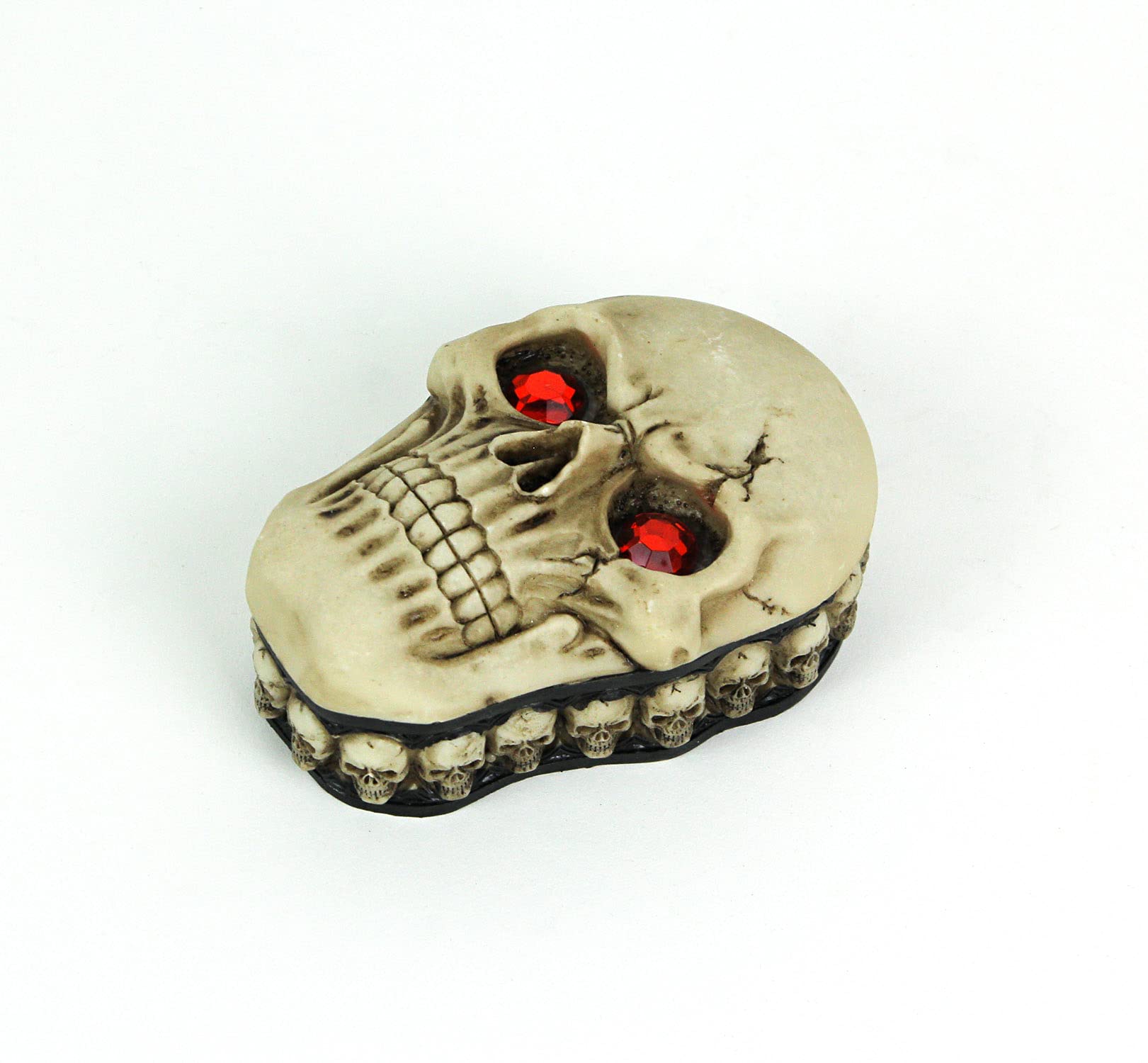 Handcrafted Gothic Human Skull Jewelry Box with Gemstone Eyes - 4.5 Inch Dark Decor Trinket Case for Rings & Necklaces - Perfect for Bedroom Vanity, Bathroom Storage & Halloween Home Decor