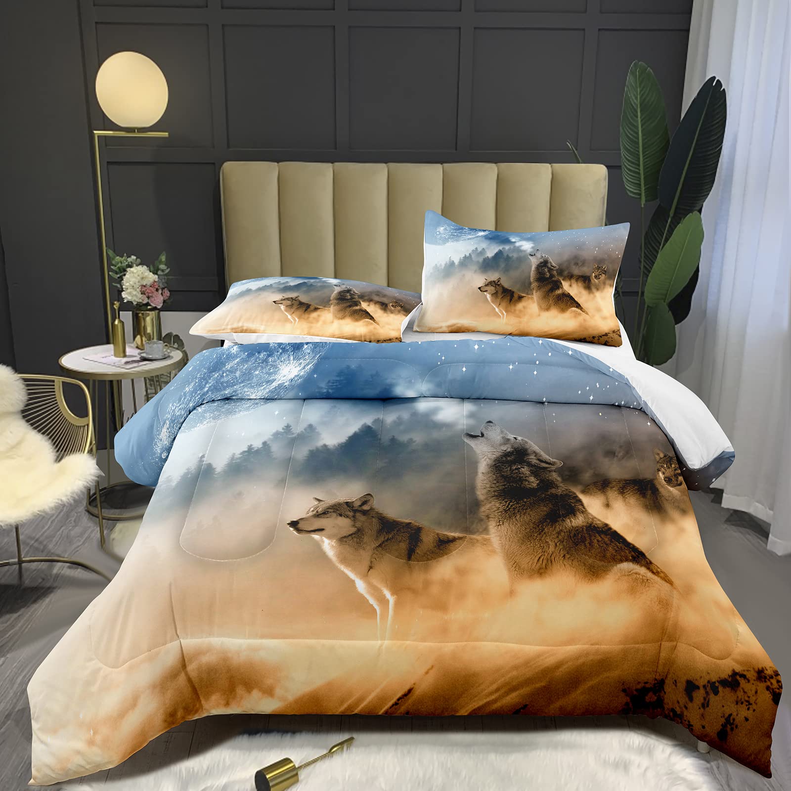 Bodhi Forest Howling Wild Wolf Comforter Set Twin Size for Boys & Men - 3D Printed Animal Design Bedding with Matching Pillowcases (1 Comforter + 1 Pillow Sham) - Perfect for Kids' Rooms, Teen Bedrooms & Wolf Theme Decor #4011