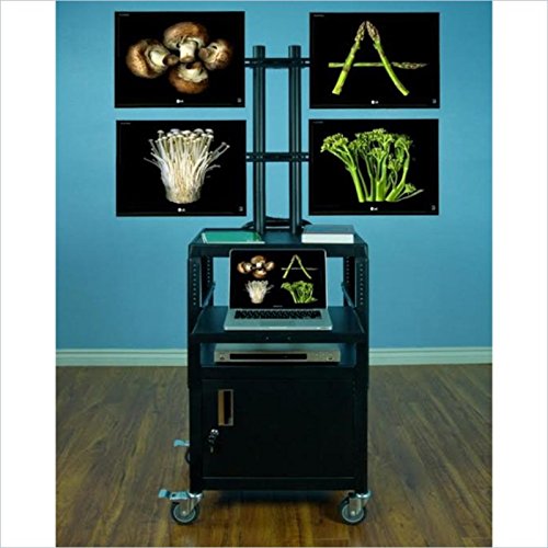 VTI Adjustable Multi-Monitor Cart Stand with Heavy Duty Steel Frame & Powder Coated Finish - Perfect for Office Workstations, Gaming Setups & Home Office Organization