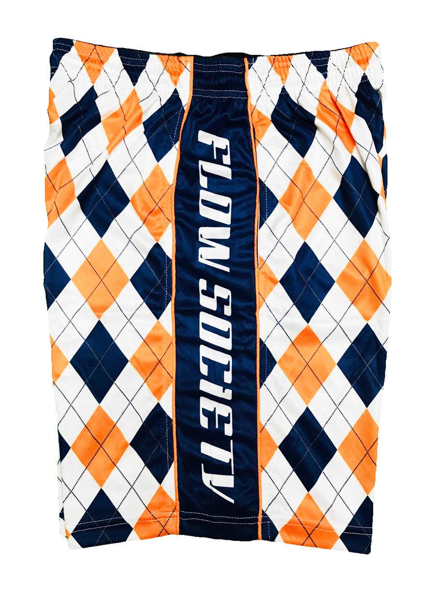 Men's Navy & Orange Argyle Athletic Shorts - Comfortable & Stylish Workout & Casual Wear for Running, Gym & Lounge