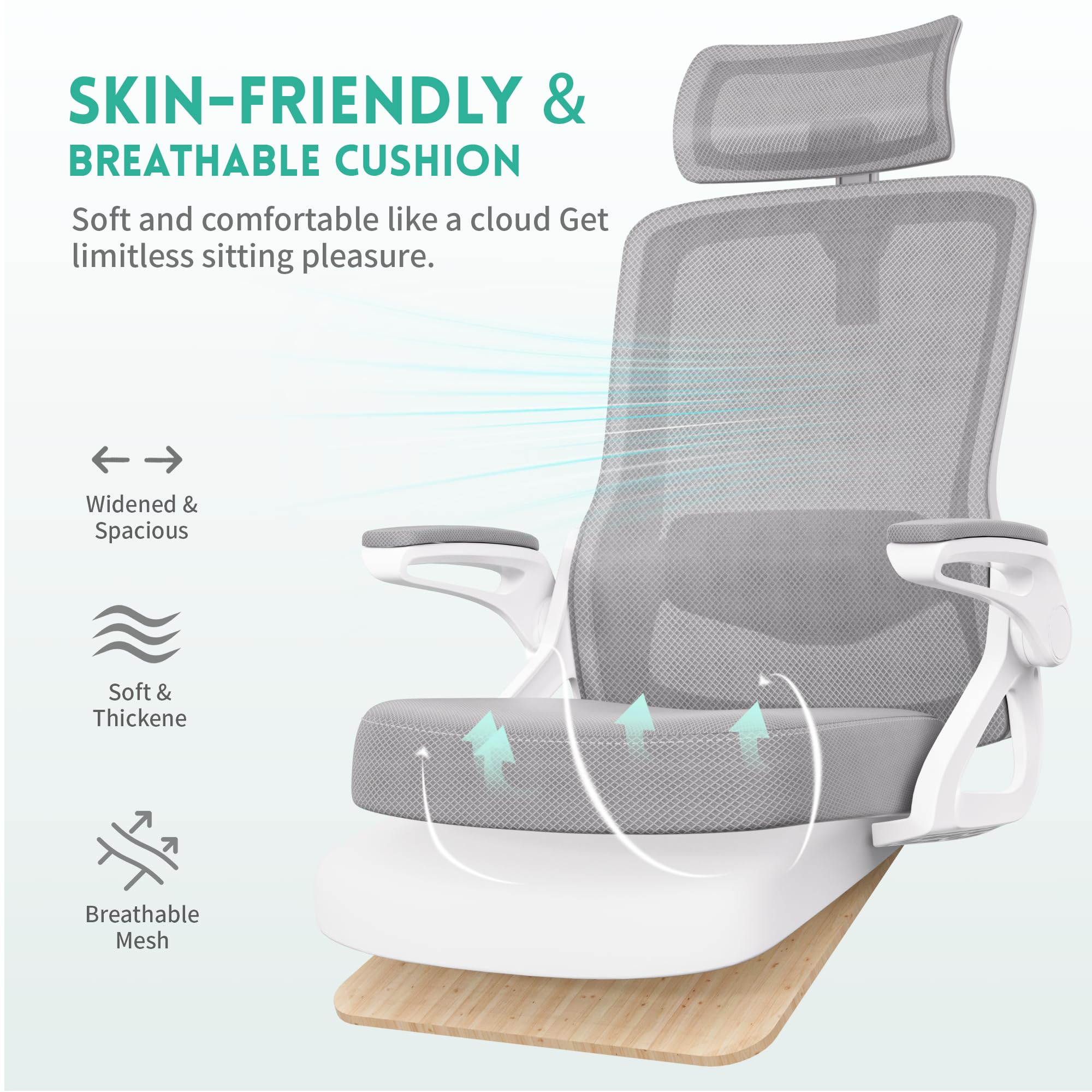 Ergonomic Office Chair with Adjustable Lumbar Support & Swivel Headrest - 90° Flip-Up Armrests, Breathable Mesh Back & Thickened Seat Cushion - 360° Swivel Base for Home Office, Gaming Setup & Workspace - Easy Assembly Computer Desk Chair for Long Hours Sitting Comfort