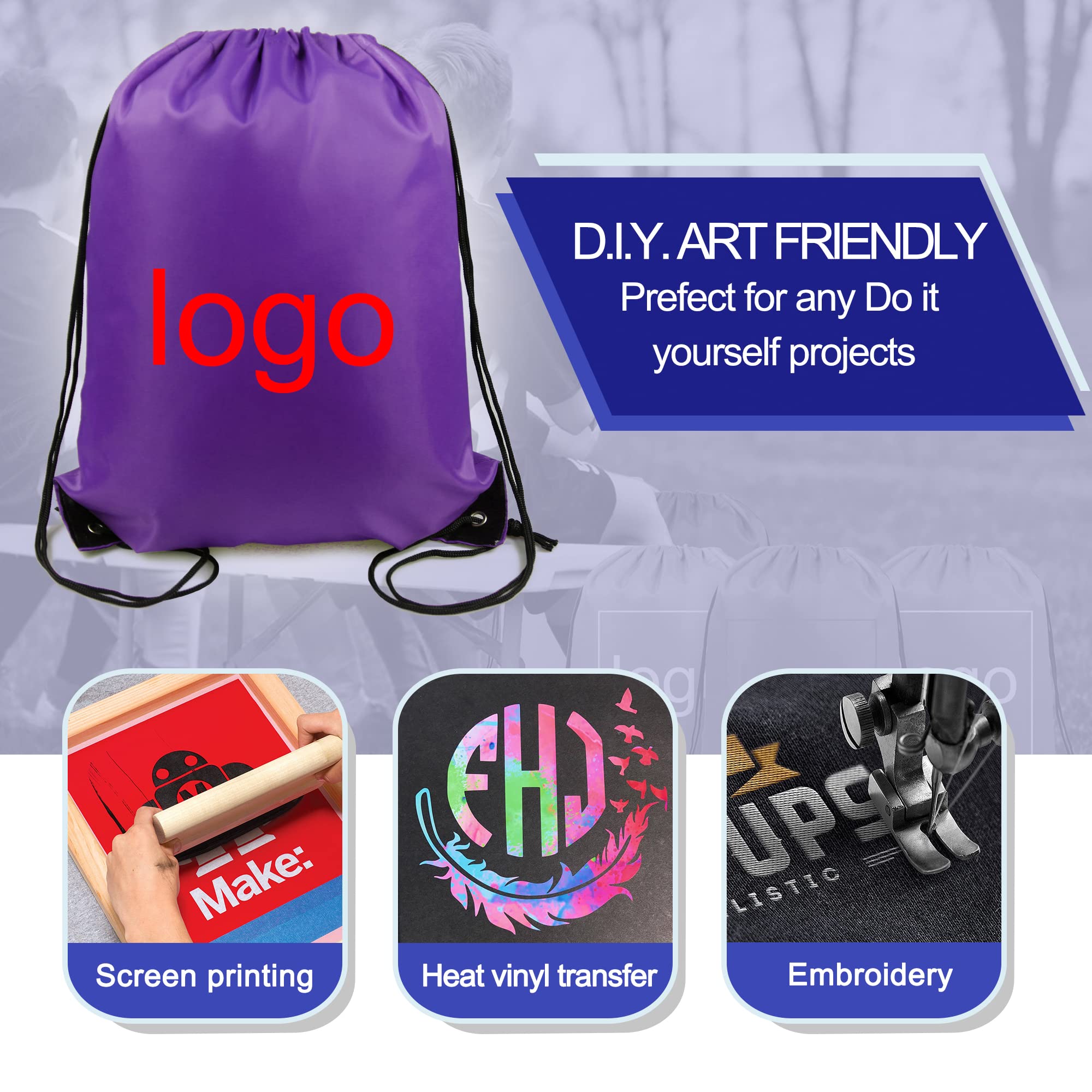 BeeGreen 20-Pack Purple Cinch Backpack - Large Durable Drawstring Gym Bags for Men & Women - Bulk Christmas Party Favors, Sports Events, School Supplies & Travel Accessories