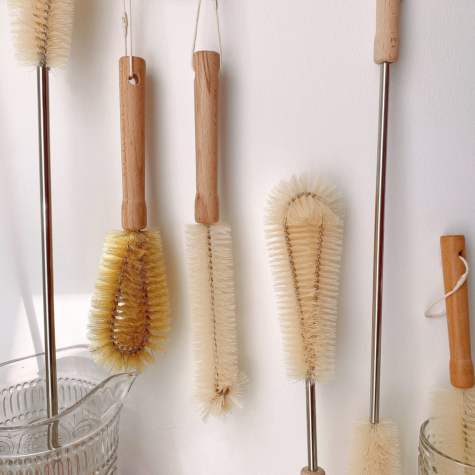 2 Pack Natural Bristle Bottle Cleaning Brushes - 10 Inch V-Shaped Design with Beech Wood Handle | Heavy Duty Kitchen Scrubber for Dishes, Cups, Pans, Vegetables, Sinks & Kettles | Perfect for Home, Restaurant and Commercial Use