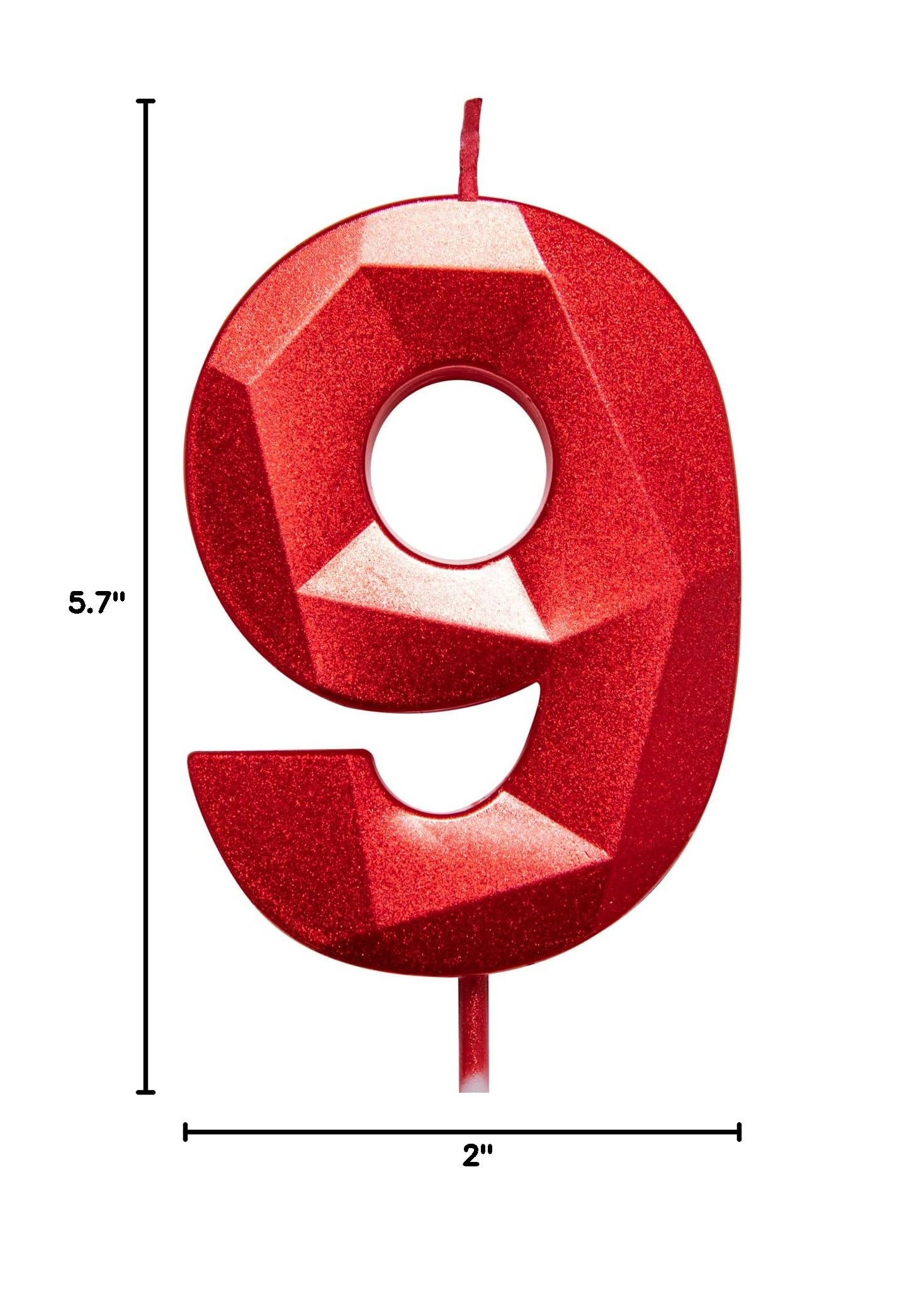 2.75 Inch Tall 3D Diamond Shaped Bright Red Number 9 Birthday Cake Candles - Premium Cake Topper for Adult & Kids Birthday Parties, Family Celebrations, Baking Decorations (Perfect for Cakes, Cupcakes, and Dessert Displays)