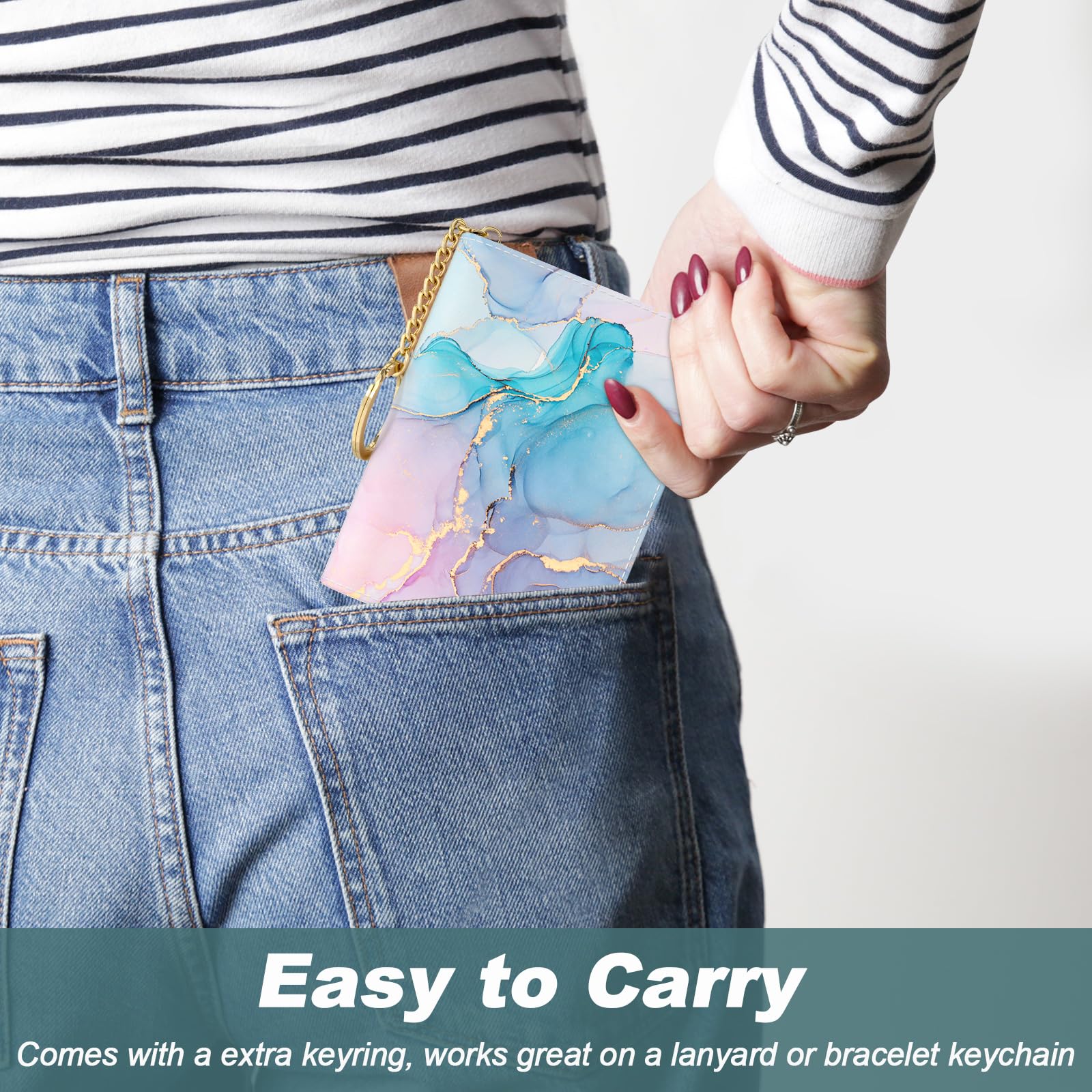 Nipichsha Women's RFID Blocking Leather Wallet – Slim Compact Design with 12 Card Slots & Colorful Ink Marble Pattern | Secure Credit Card Holder for Travel, Shopping & Everyday Use