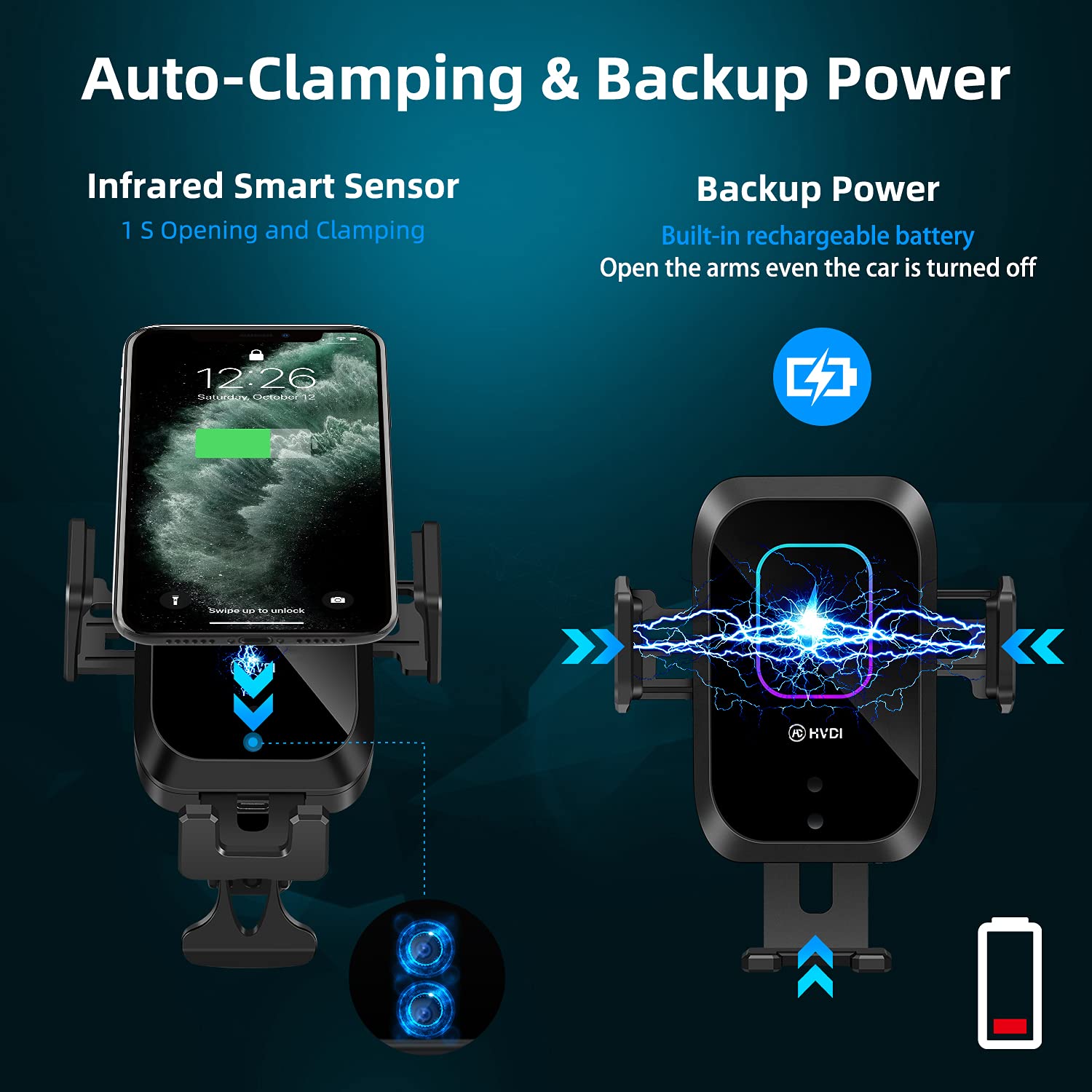 Wireless Car Charger CD Slot Phone Mount - 15W Qi Fast Charging, Auto-Clamping & Infrared Smart Sensor - Compatible with iPhone 13 Pro Max/12/11/X/8 & Samsung S21/S20/S10/S9 - Perfect for Hands-Free Driving & Safe Charging on the Go