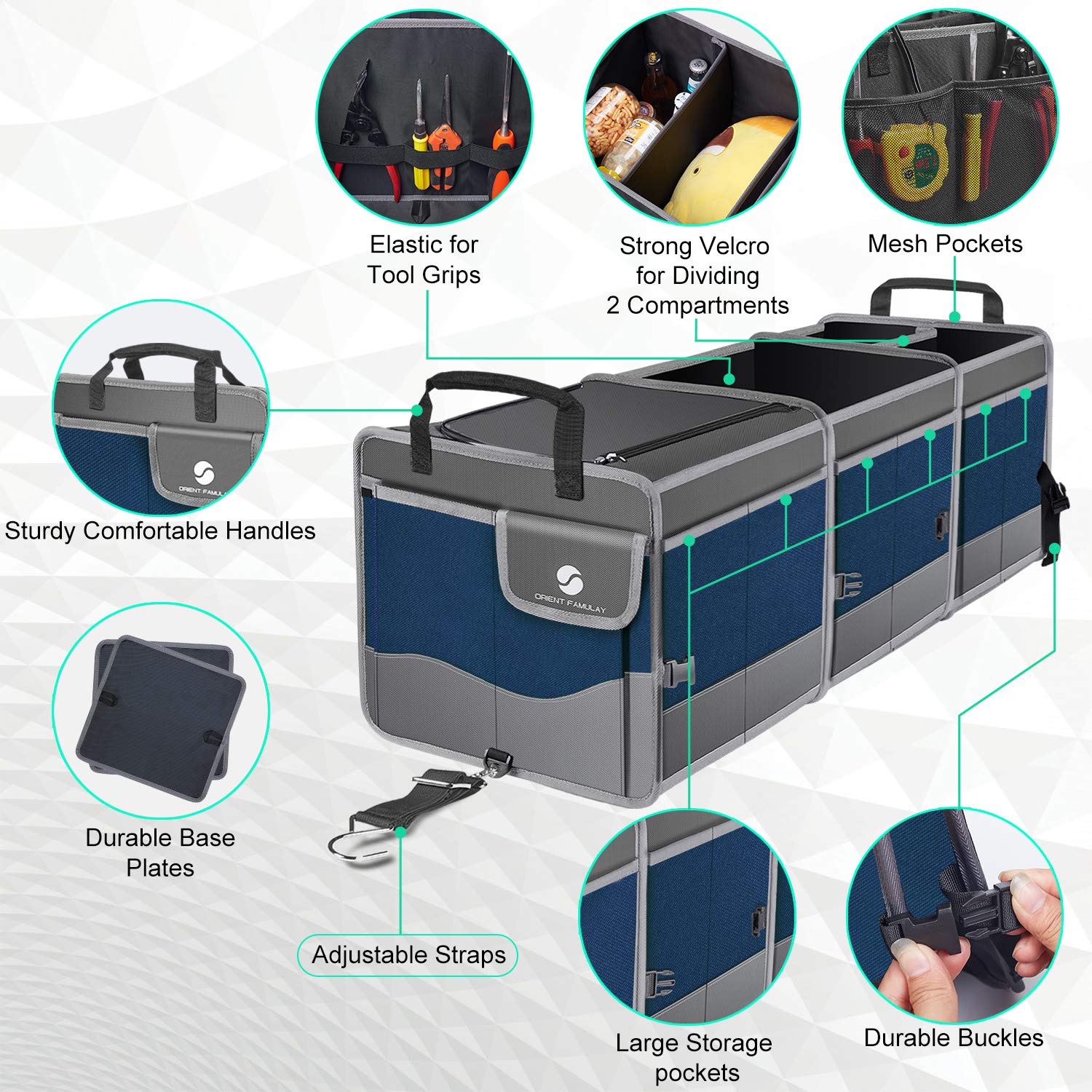 Collapsible Trunk Organizer with Cooler - Large Waterproof Car Storage Container with Non-Slip Bottom & Multi-Compartment Design for Sedan, SUV, Truck, Van (Blue) | Perfect for Groceries, Road Trips & Vehicle Organization