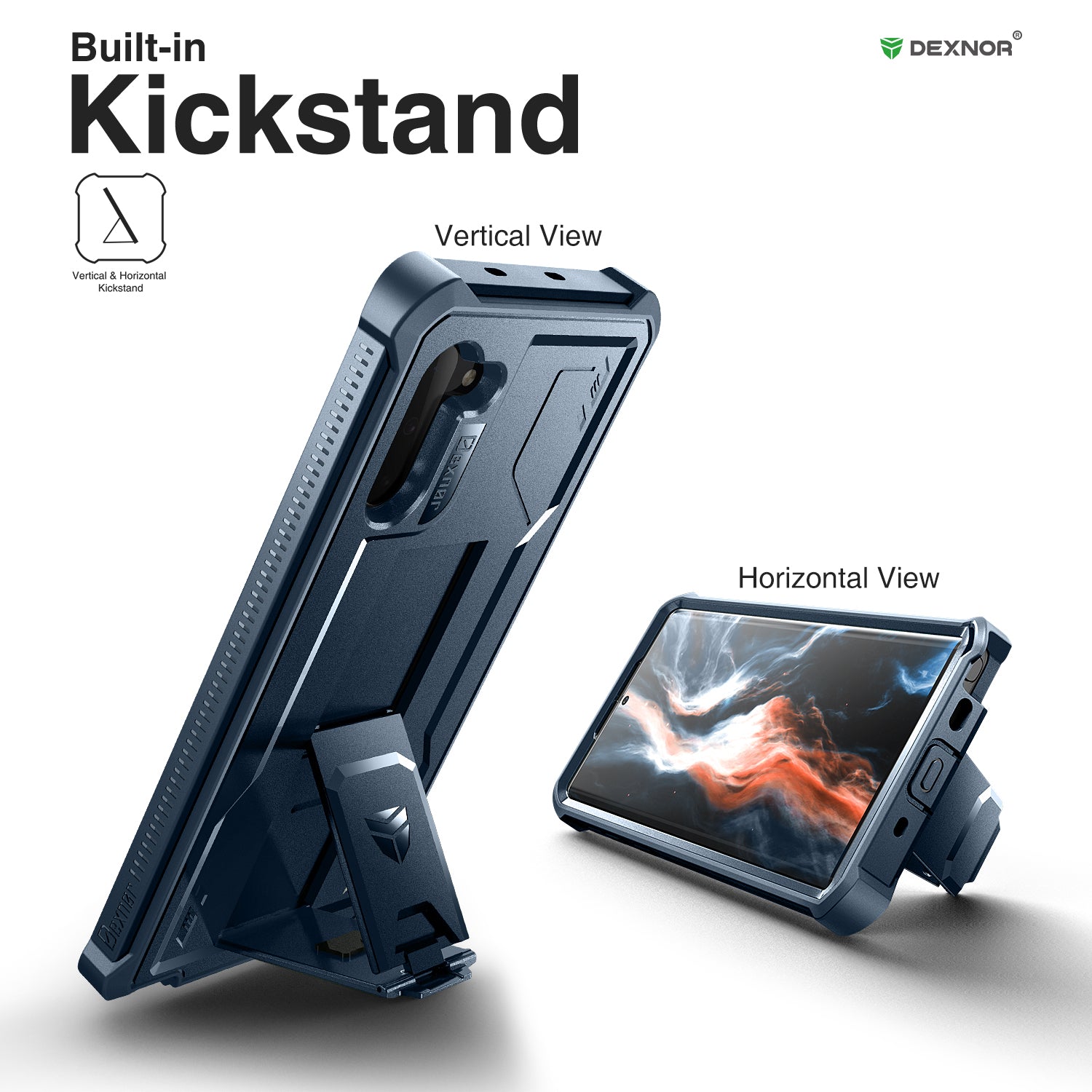 Dexnor Heavy Duty Shockproof Rugged Case for Samsung Galaxy Note 10 with Screen Protector - Full Body Protection, Built-in Kickstand - Perfect for Outdoor, Work & Travel