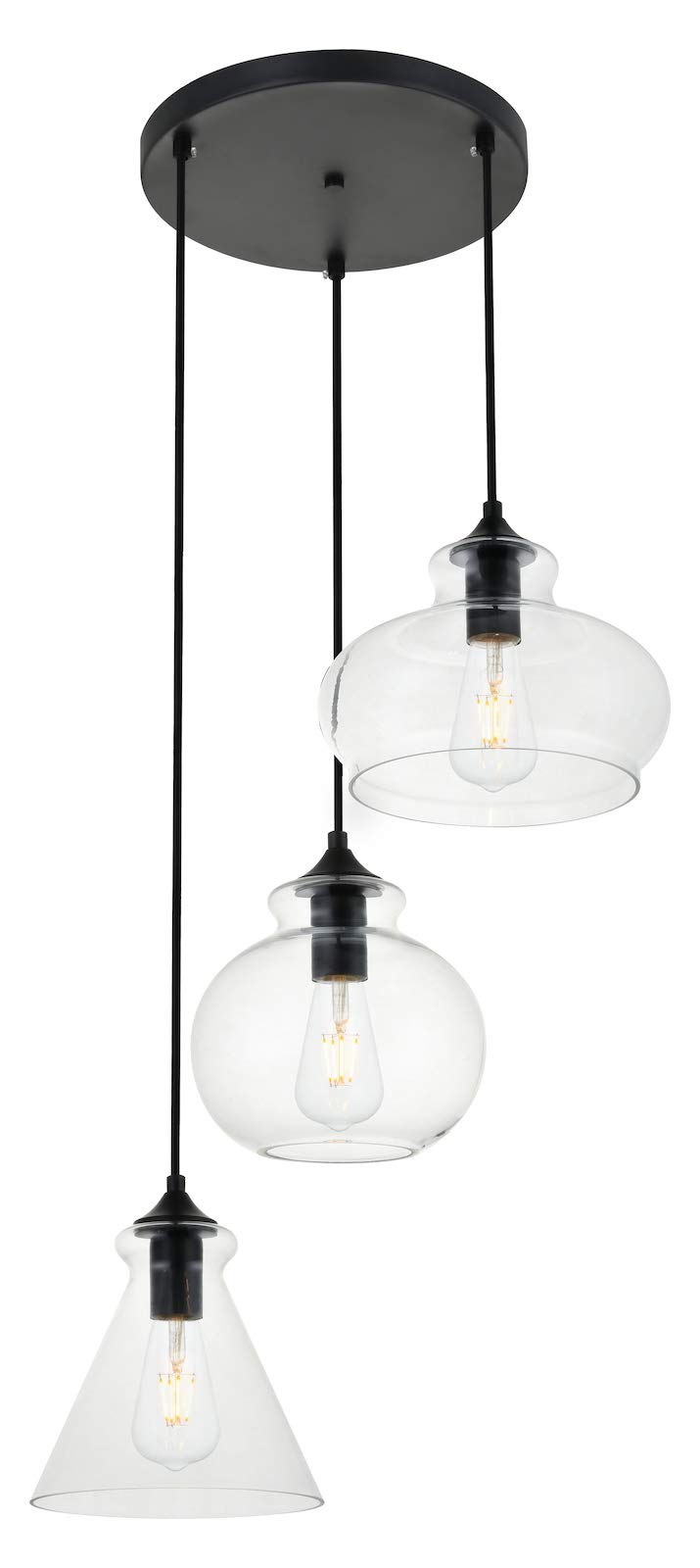 Destry 3-Light Black & Clear Glass Chandelier - Modern Ceiling Light Fixture for Dining Room, Bedroom or Living Room Lighting