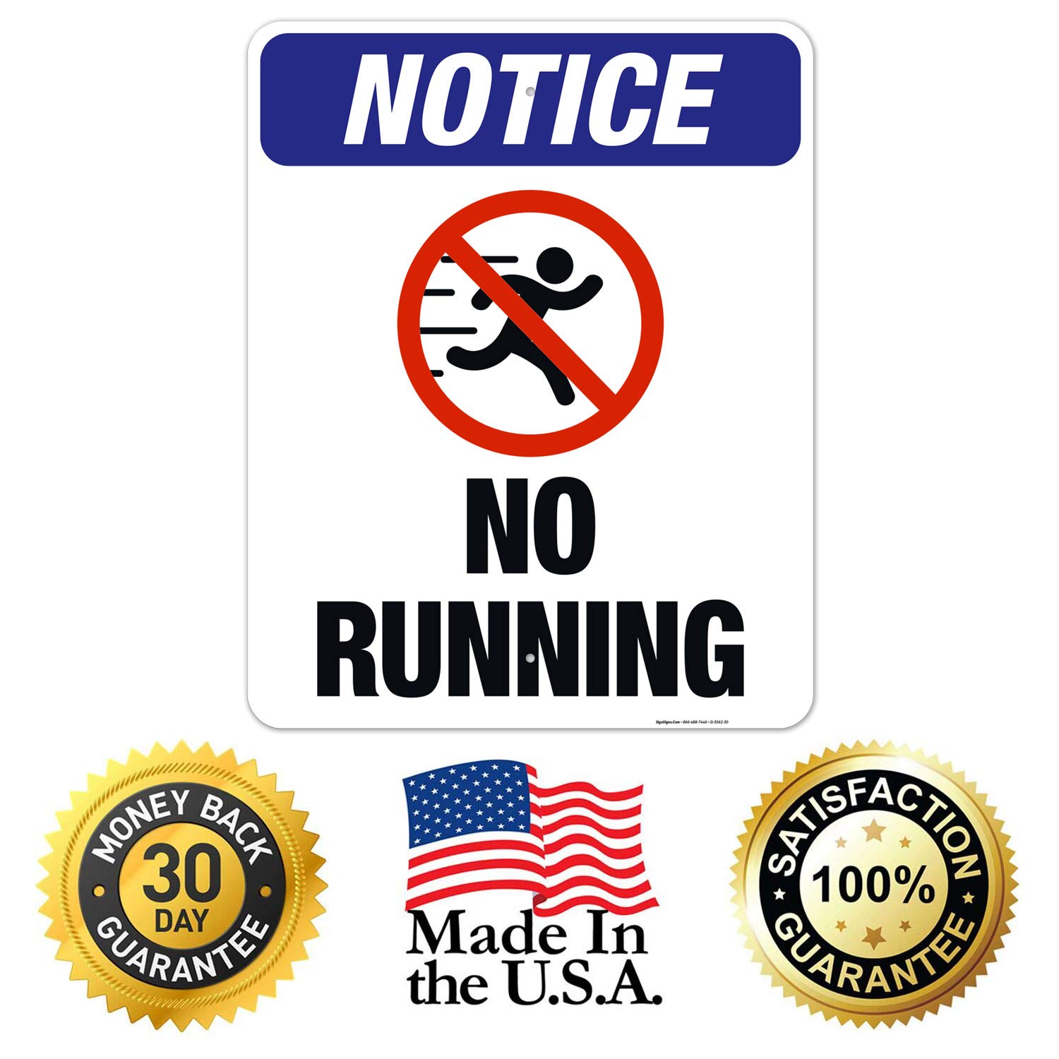 No Running Sign - ANSI Compliant 24x30 Inch Safety Sign | Durable .063 Rust-Free Aluminum for Indoor/Outdoor Use | Fade-Resistant, Made in USA | Ideal for Schools, Factories, Warehouses & Public Safety Areas | Warning Sign for High Traffic Zones & Hazardous Areas