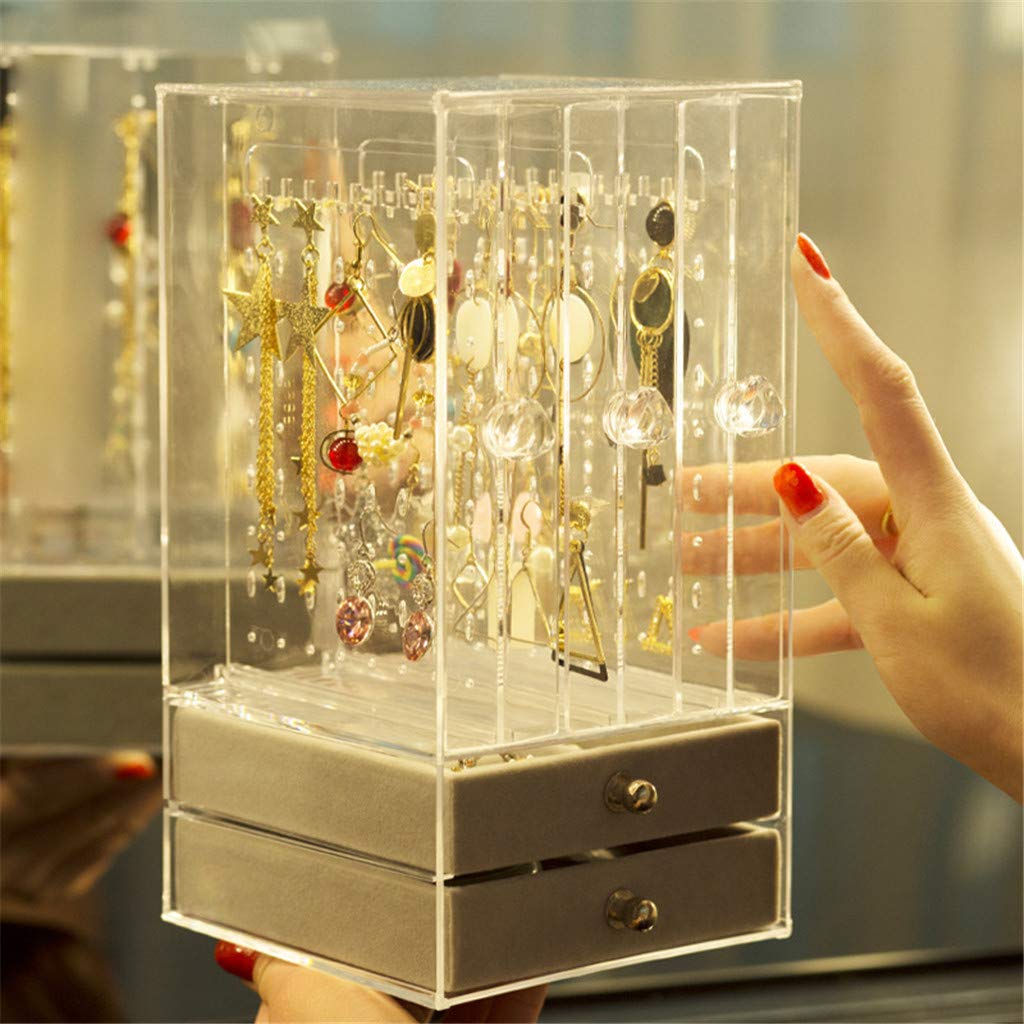 EKIMI Clear Acrylic Jewelry Organizer Box with Removable Trays - Perfect for Earrings, Rings, Necklaces & Lipstick Storage | Portable Cosmetic Organizer for Women's Accessories | Great for Travel, Vanity & Dresser Organization