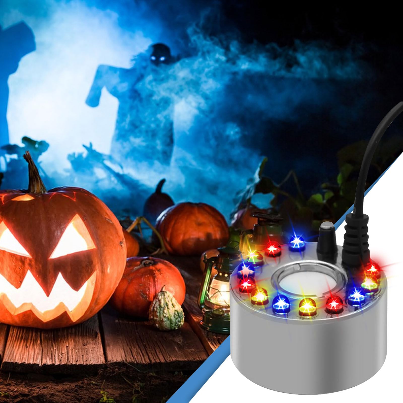4 Sets Ultrasonic Mist Maker Fogger with LED Lights - Halloween Water Fountain Pond Fogger, Aluminum Humidifier for Indoor/Outdoor Use in Rockery, Vase, Birdbath & Home Decor