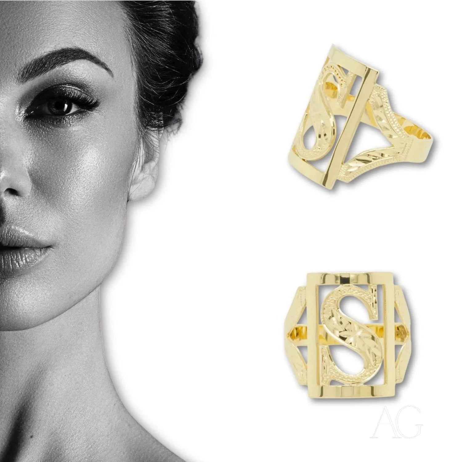 Elegant Personalized Initial Letter Ring for Women - Custom Monogram Name Ring - Perfect Gift for Birthday, Anniversary & Valentine's Day - Sterling Silver or Gold Plated Jewelry