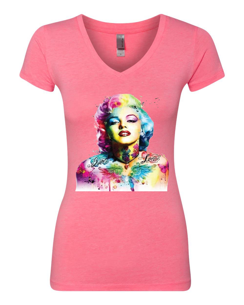 Vibrant Marilyn Multicolor Pop Art T-Shirt for Women - Junior Fit V-Neck Tee | Perfect for Casual Wear, Music Festivals & Pop Culture Enthusiasts