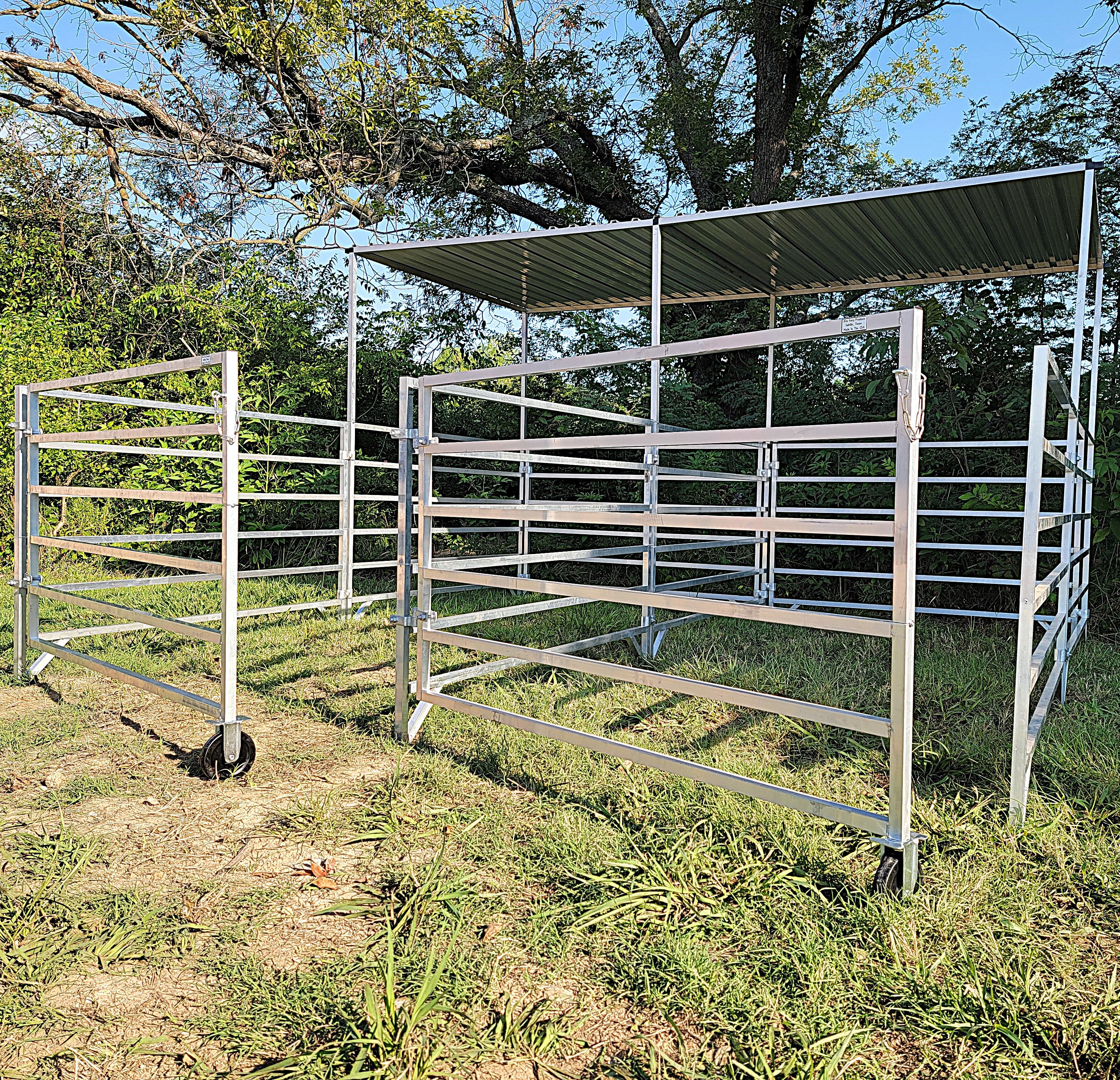 5 Ft X 10 Ft Aluminum 6-Rail Add-On Horse Stall Kit with Canopy (3 Panels, 1 Gate, 1 Canopy) - Durable Stable Fencing for Pastures, Barns & Equestrian Facilities