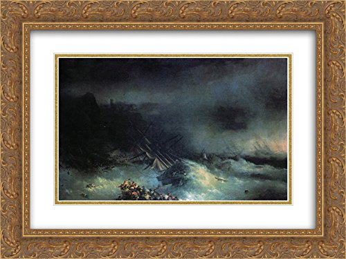 Ivan Aivazovsky Museum Art Print - Tempest Shipwreck Painting 24x18 Inch with Gold Ornate Frame & Double Matting - Perfect for Living Room, Office or Gallery Wall Decor