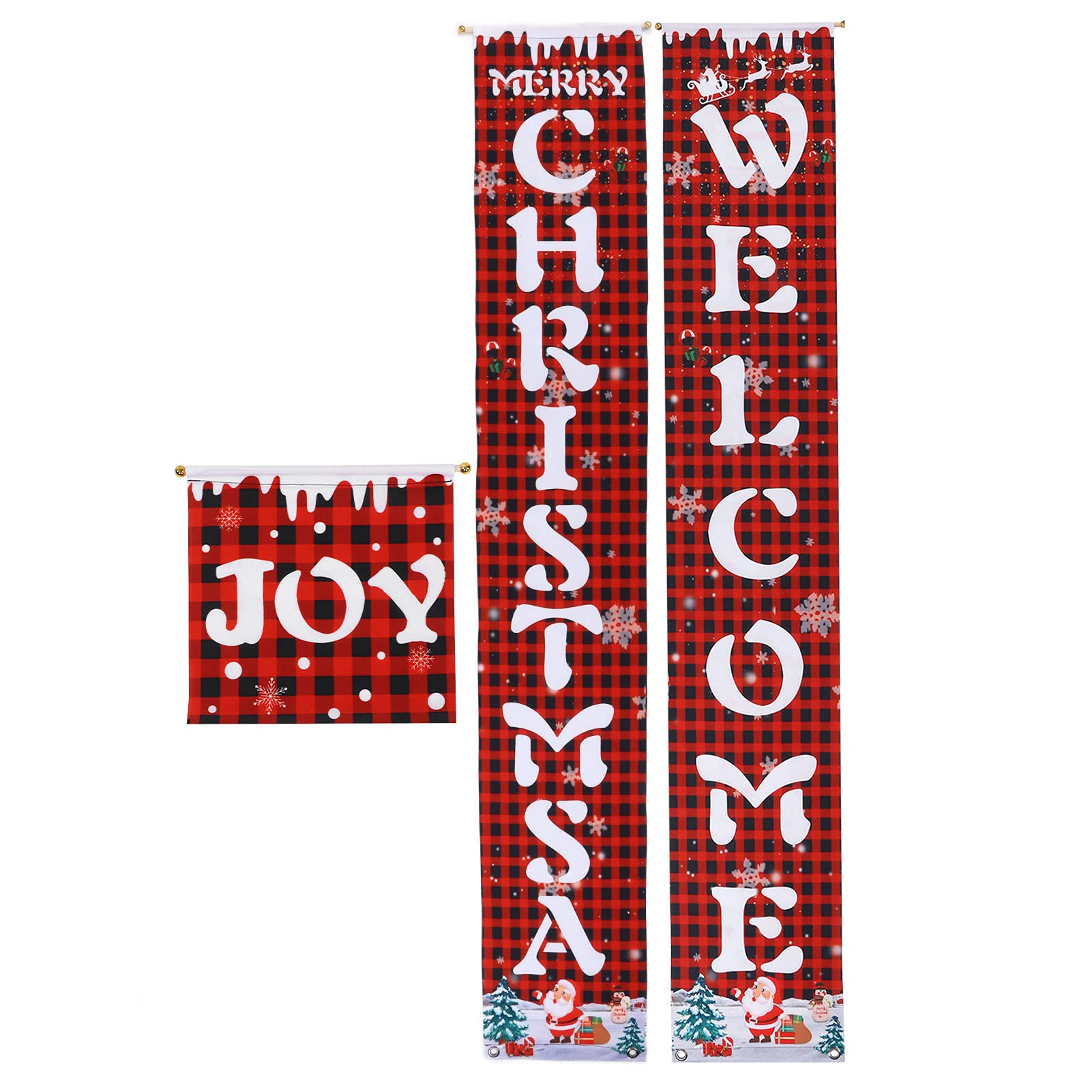 Reusable Christmas Porch Decorations with Hook Rope - Red & Black Lattice Curtain Style for Holiday Home Decoration | Perfect for Front Door, Window, and Outdoor Christmas Decor