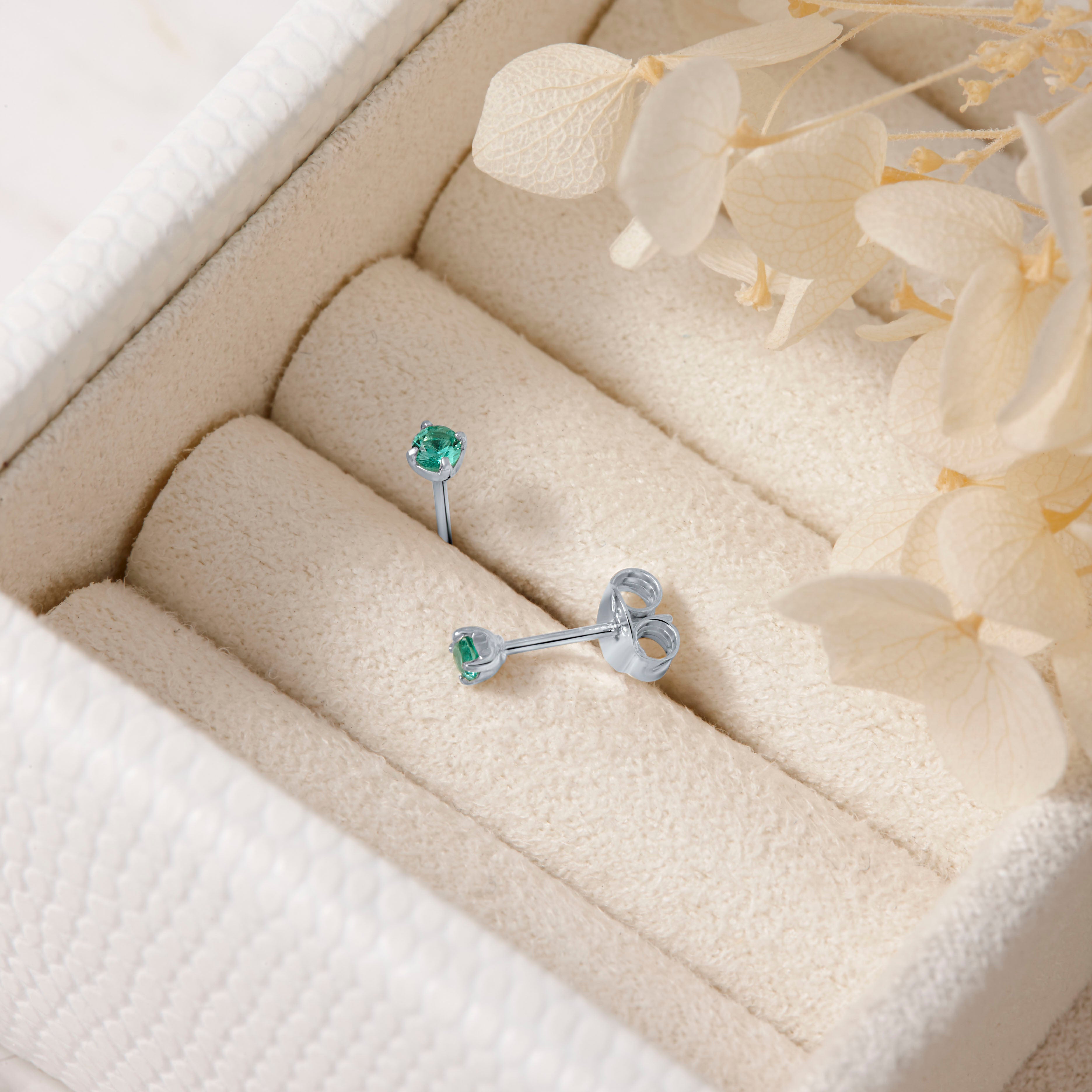 Exquisite Emerald Stud Earrings for Women - 14K Gold Plated Green Gemstone Earrings for Daily Wear & Special Occasions