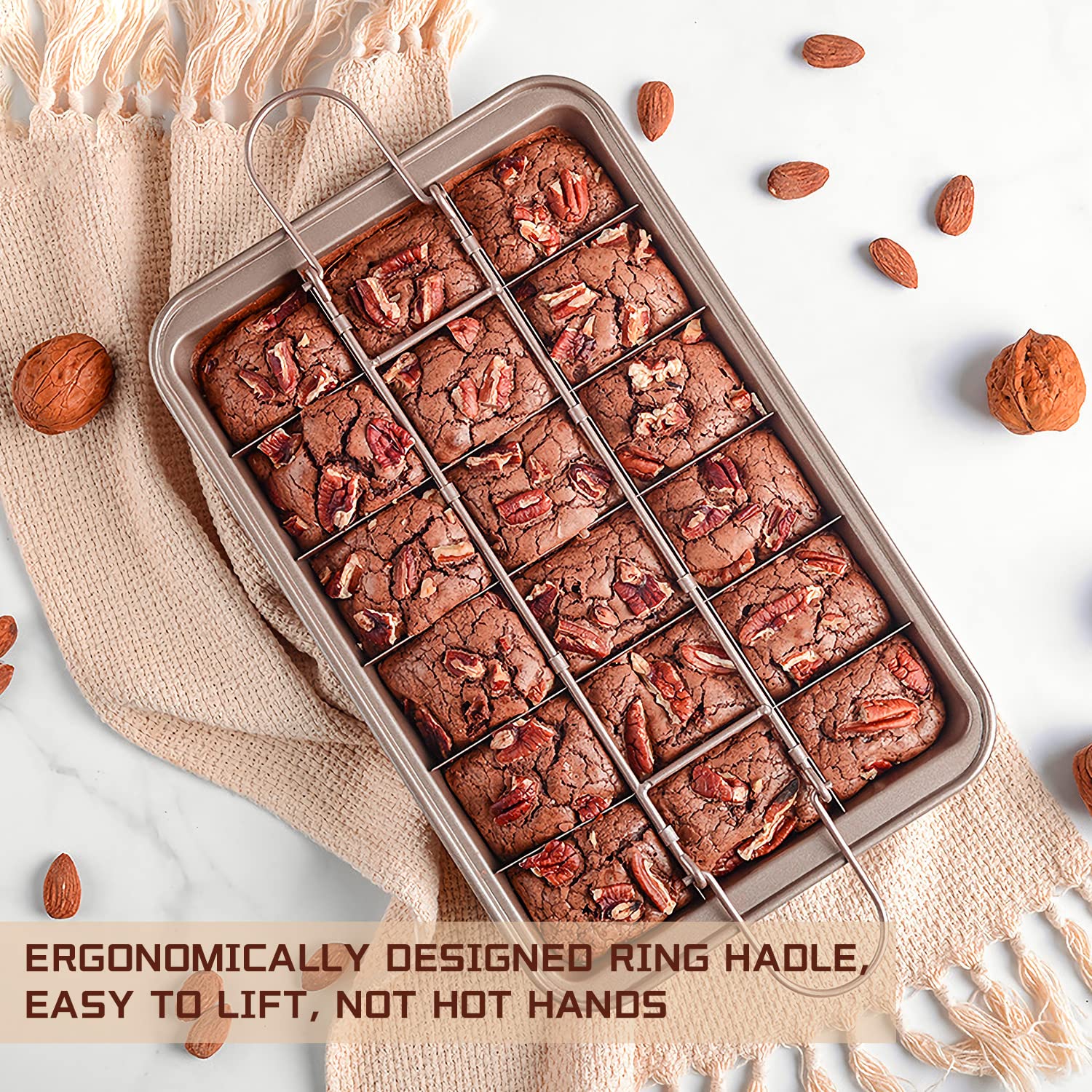 Nonstick Carbon Steel Brownie Pan with Dividers - 18 Pre-Cut Square Baking Molds for Brownies, Cakes, Fudges & Chocolate | Perfect for Home Baking, Parties & Holiday Treats