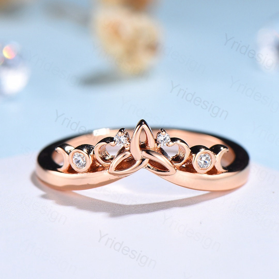 Celtic Knot Norse Viking Diamond Wedding Band for Women - Unique Curved Yellow Gold Stackable Anniversary Ring | Perfect for Weddings, Engagements & Gift Giving