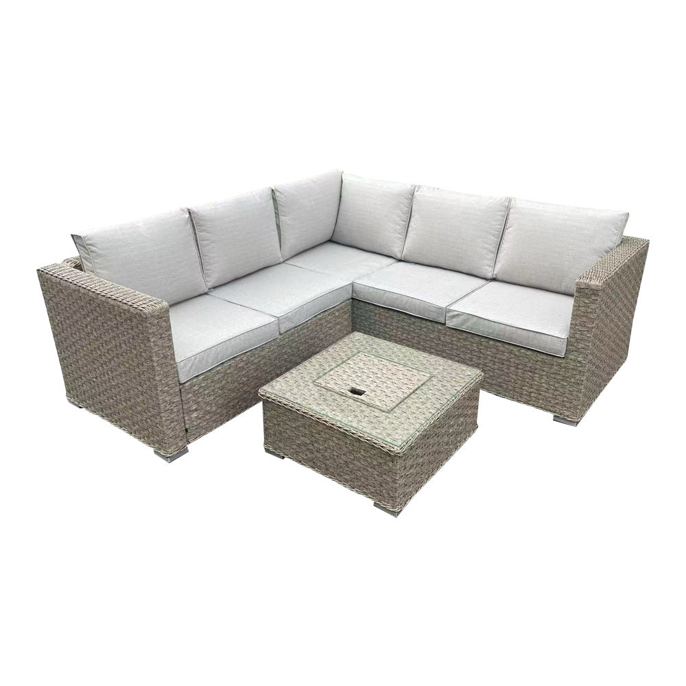 L-Shaped Brown Rattan Garden Sofa Set with Ice Bucket Table - Outdoor Patio Furniture for Backyard, Poolside & Garden Relaxation