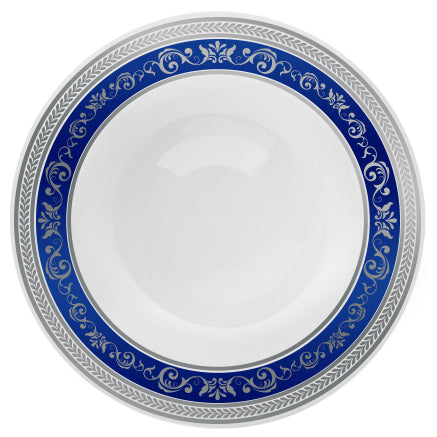 Royal Blue and Silver Round Plastic Plates - Elegant Disposable Dinnerware for Parties, Weddings, and Special Events