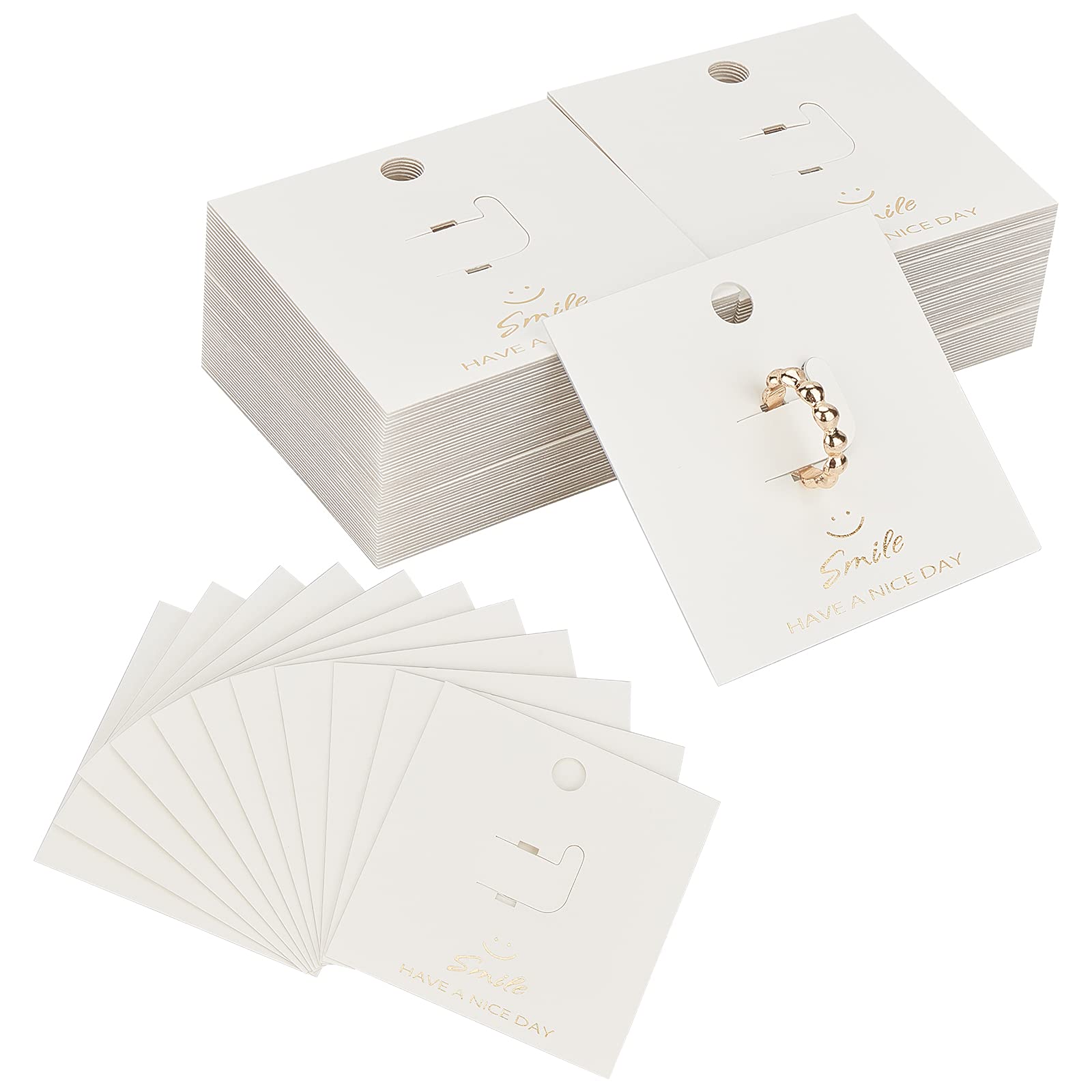 100 Pcs Plastic Jewelry Display Cards - Square Ring Holder Hanging Storage for Earrings, Necklaces & Bracelets - Perfect for Retail Stores, Boutiques & Trade Shows
