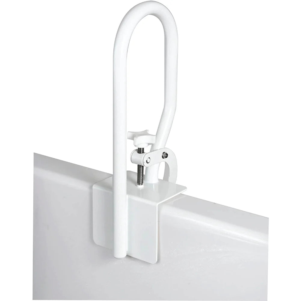 Carex White Bathtub Clamp On Grab Bar - Safety Handle for Seniors & Disabled - Non-Slip Bathroom Assist Bar for Shower & Tub - Ideal for Elderly Fall Prevention & Mobility Support