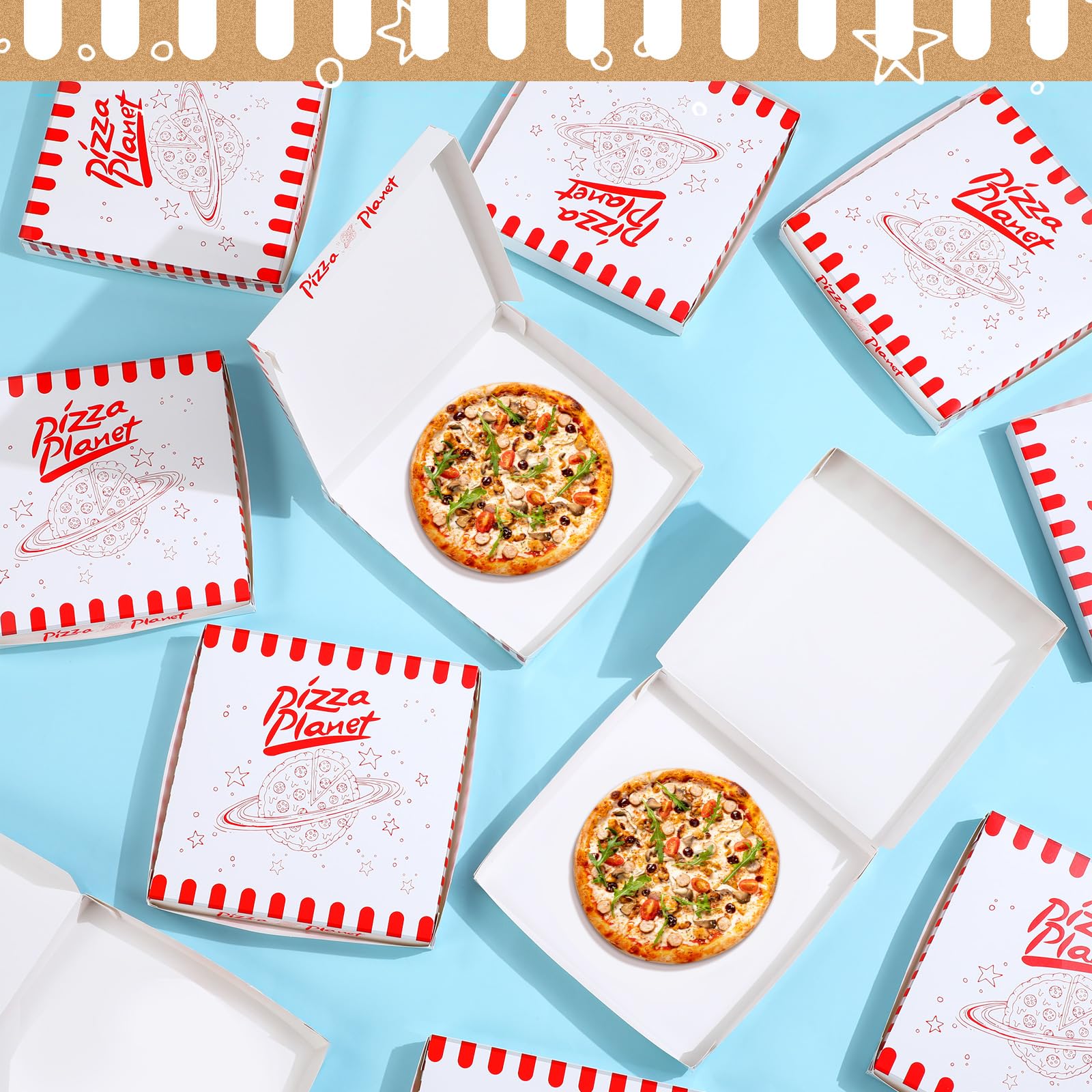 24-Piece Mini Pizza Planet Pizza Boxes - 10 Inch Small Dessert Boxes for Party Favors, Themed Decorations & Storytelling Decor - Perfect for Birthday Parties, Baby Showers & Movie Nights
