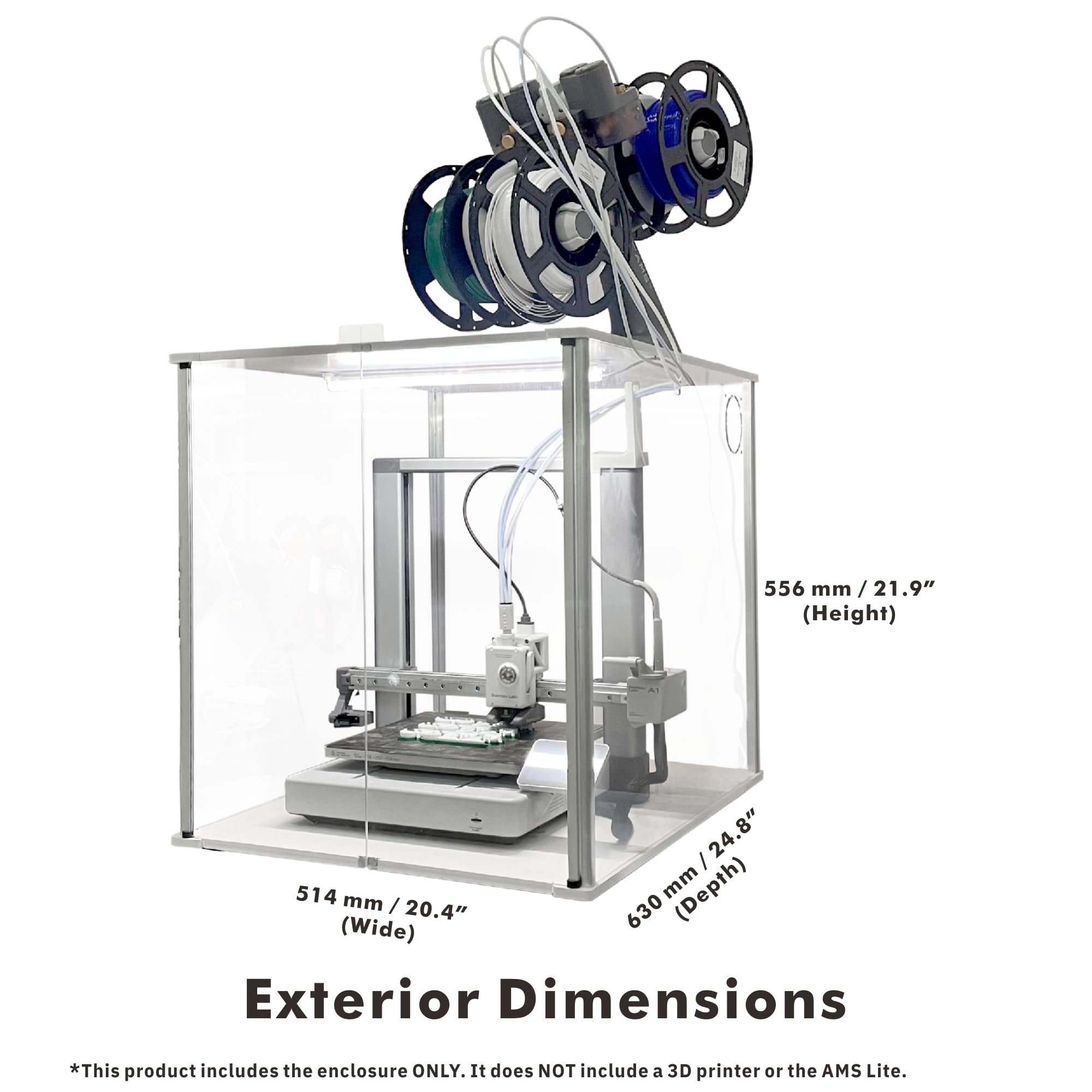 Bambu Lab A1 3D Printer Enclosure with AMS Lite - Ventilation Cutouts, 497x611x536mm Internal Dimensions - Perfect for Noise Reduction & Dust Protection in Home & Office Workspaces