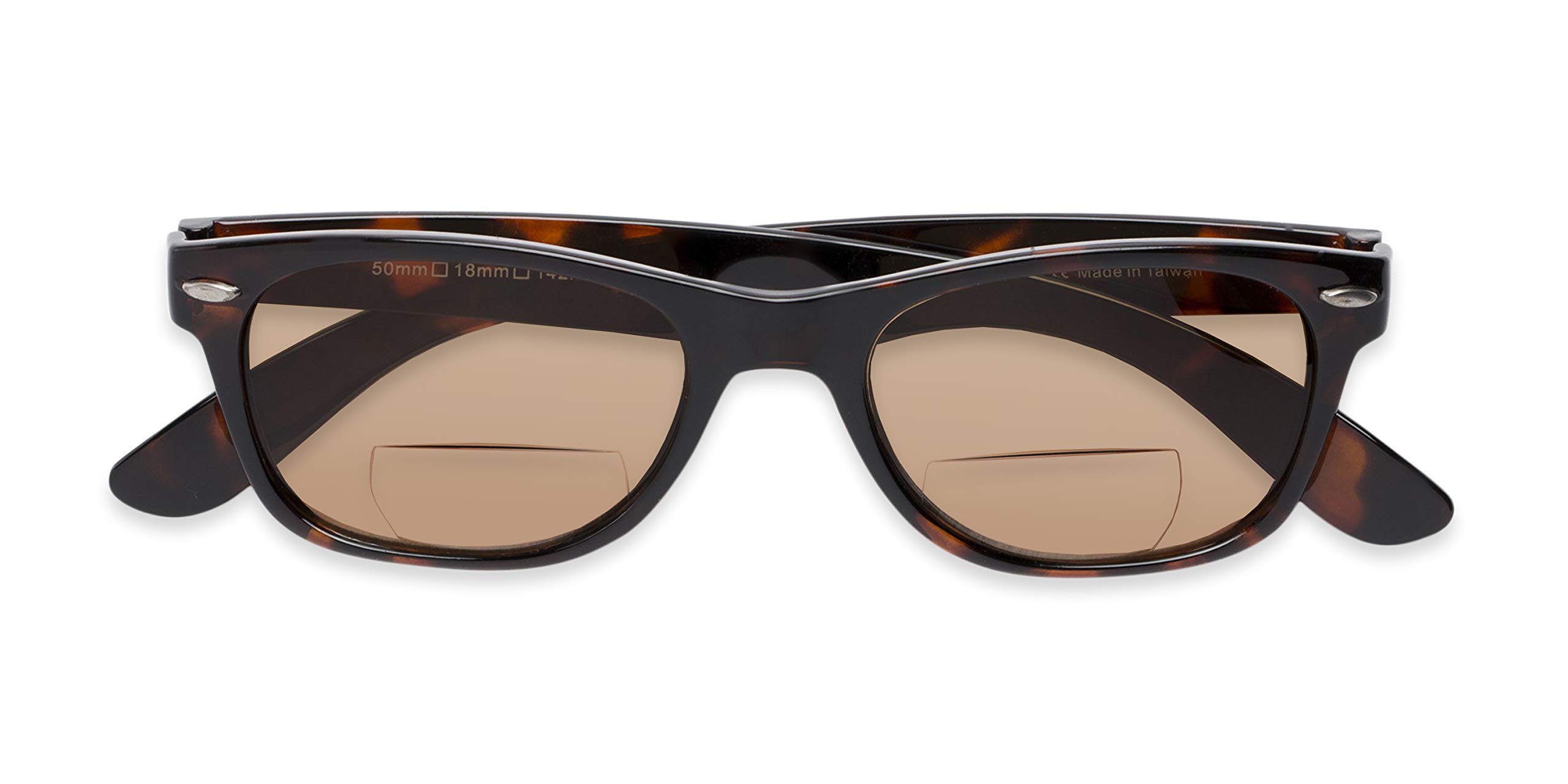 Joliet Bifocal Reading Sunglasses - Retro Square Plastic Frame for Men & Women | Tortoise & Amber Lens (1.25 Magnification) - Perfect for Outdoor Reading, Gardening, and Driving