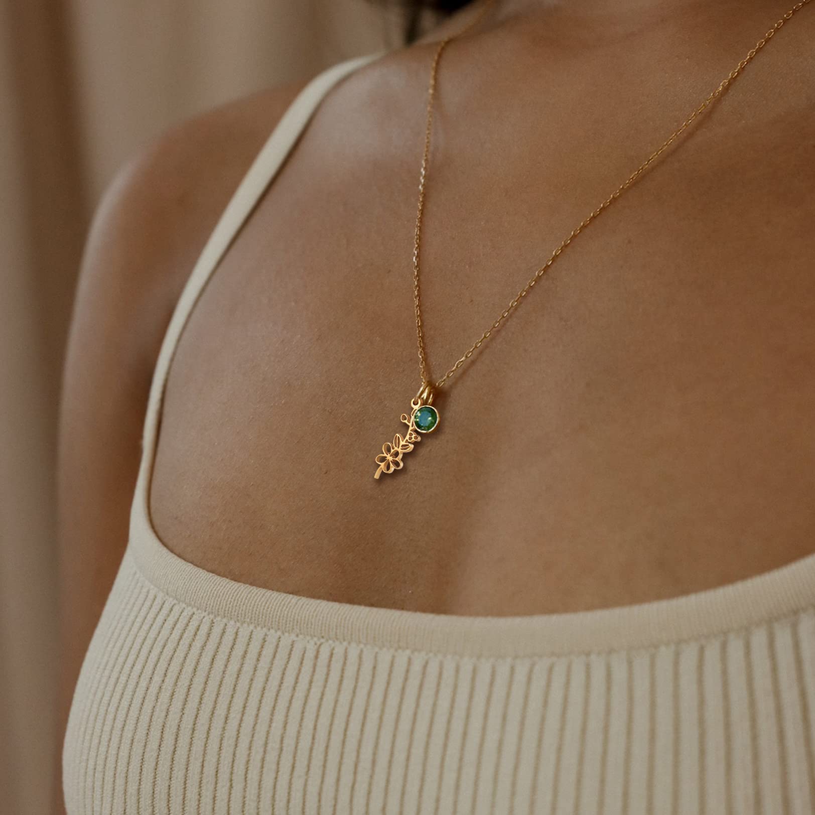Birth Flower Necklace for Women - 14K Gold Plated Birth Month Floral Pendant with Birthstone | Personalized Birthday Gift for Mom, Wife & Friends | Perfect for Anniversaries, Mother's Day & Special Occasions