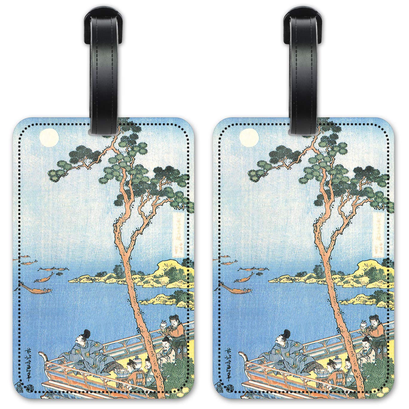 Hokusai Abe No Nakamaro Luggage Tags - 2-Pack Japanese Art Suitcase ID Cards for Travel | Perfect for Airports, Cruise Ships & Business Trips