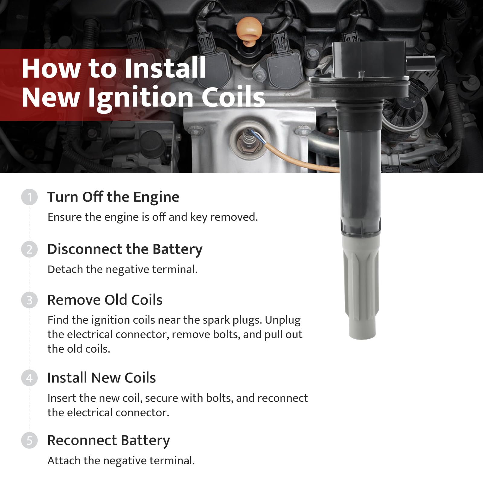 High Performance Ignition Coil Packs & Spark Plugs Set of 8 for 2016-2017 Ford F-150 & Mustang 5.0L V8 Engine - UF824 Replacement Parts - Perfect for Off-Roading, Towing & Daily Driving