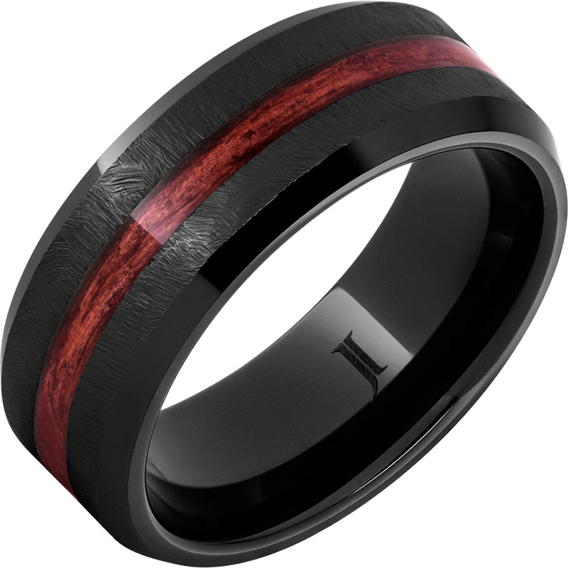 Barrel Aged Black Diamond Ceramic Ring with Cabernet Wood Inlay - Durable & Stylish Men's Wedding Band for Outdoor & Formal Occasions