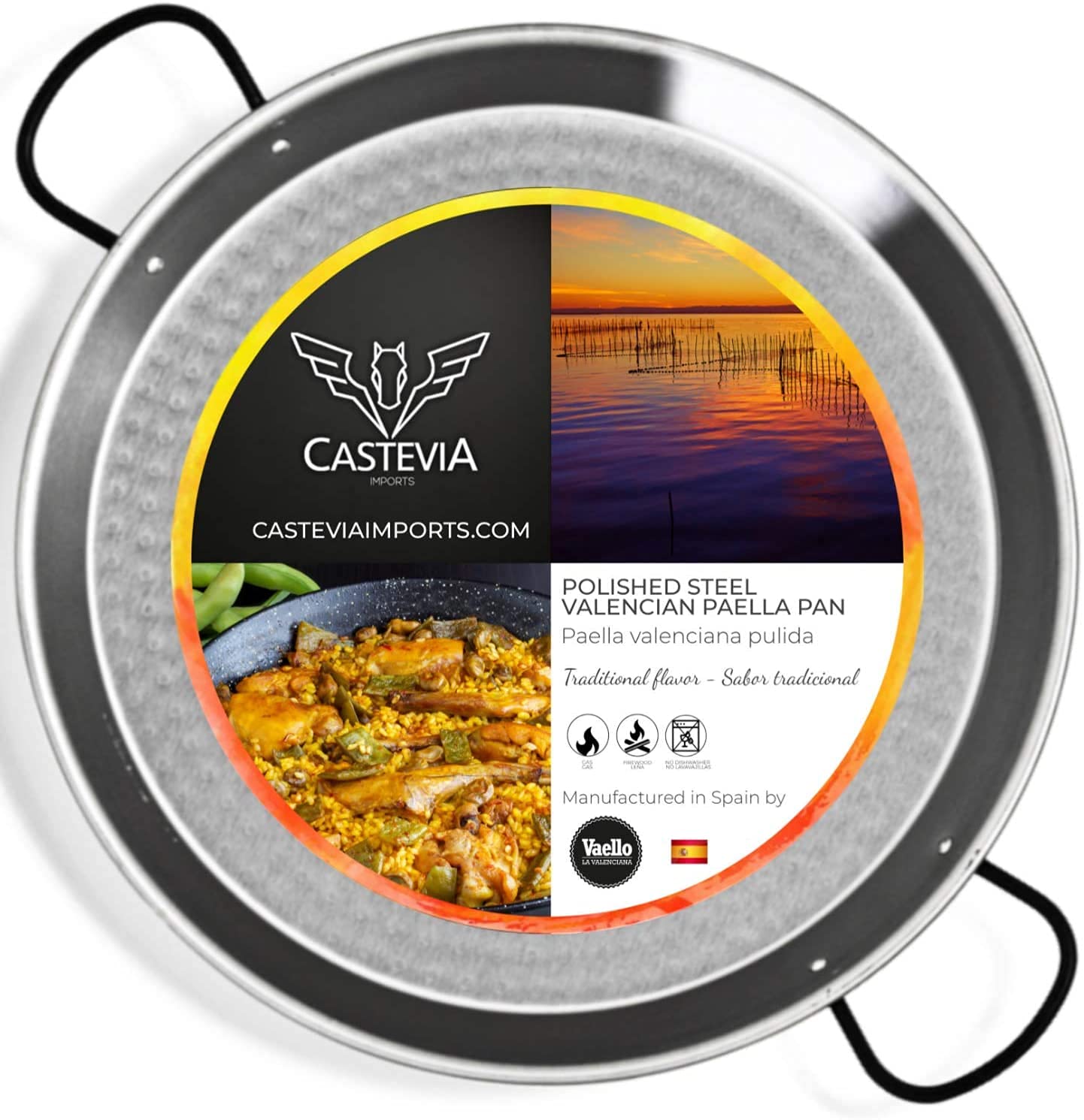 Premium Polished Steel Paella Pan with Gas Burner & Stand Set - Complete 13-Serving Kit for Authentic Spanish Paella | Outdoor Cooking, Parties & Family Gatherings