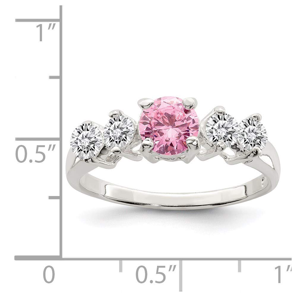 925 Sterling Silver Pink Round Cubic Zirconia Ring with Side Stones - Elegant Women's Fine Jewelry Gift for Anniversary, Valentine's Day & Special Occasions