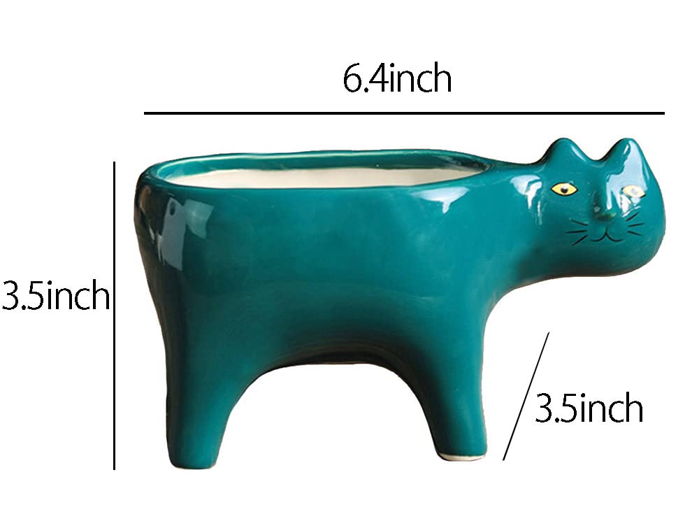 123Arts Ceramic Cat Planter - Cute Succulent & Flower Pot with Drainage Hole - Perfect for Home Decor, Office Desk, Garden & Gift Giving