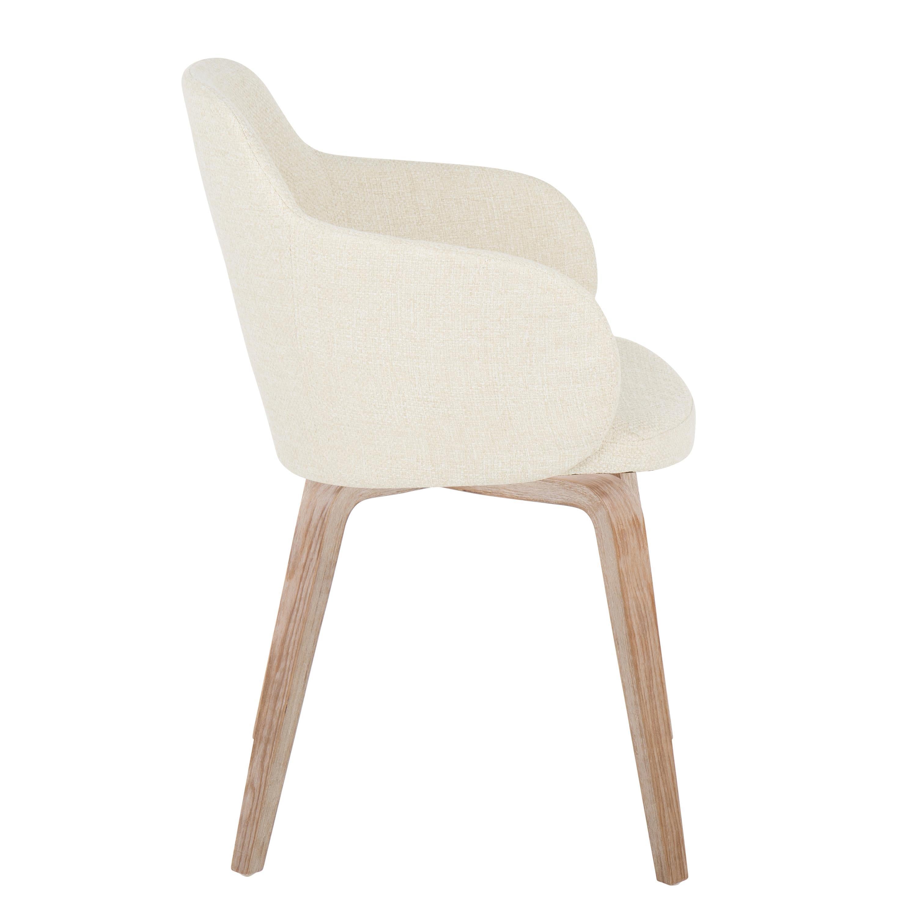 LumiSource Whitewashed Wood & Cream Noise Fabric Contemporary Dining Chairs - Set of 2 Accent Chairs for Modern Kitchen, Dining Room or Office