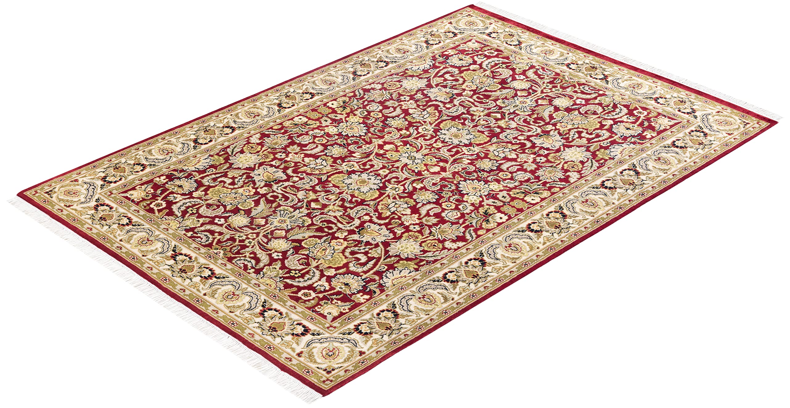 Handmade Wool Oriental Mogul Red 4x6 Area Rug - Traditional Hand-Knotted One-of-a-Kind Design for Living Room, Bedroom & Office Decor