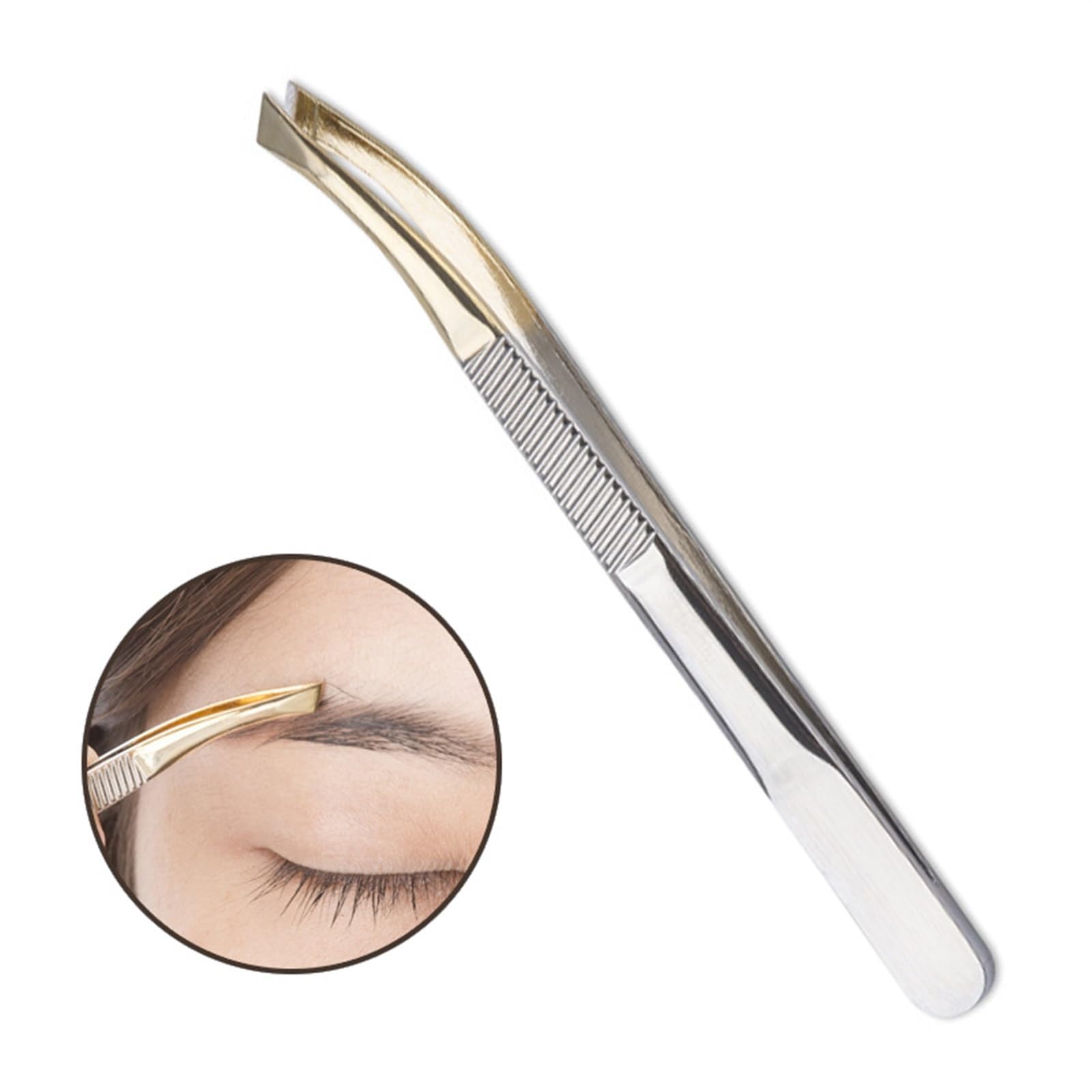 Premium Stainless Steel Slant Tip Tweezers for Eyebrow Shaping, Hair Removal & Eyelash Extensions - Professional Makeup Tools for Precise Grooming at Home or Salon