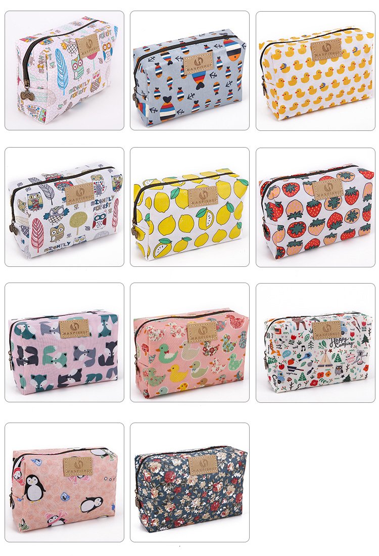 Cute Cartoon Printed Travel Makeup Pouch - Waterproof Cosmetic Bag for Women & Girls, Floral Toiletry Organizer - Perfect for Vacation, Gym, and Daily Essentials Storage