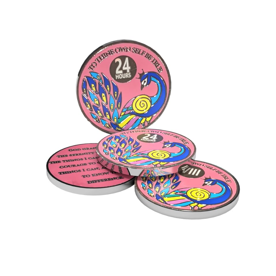 1 to 60 Years AA Peacock Recovery Medallion Coin in Gift Box - Perfect for AA Anniversary Gifts, Sobriety Milestones & 12-Step Program Celebrations