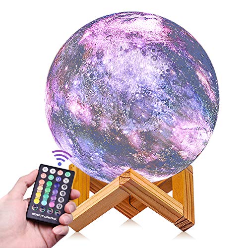 DTOETKD 3D Moon Lamp & Galaxy Night Light - 16 Color Changing LED Moon Light with Stand, Timer, Remote & Touch Control, USB Rechargeable - Perfect Gift for Kids, Boys, Girls, Friends (Christmas, Birthday) - Ideal for Bedroom Decor, Nursery Lighting, Romantic Ambiance & Relaxation