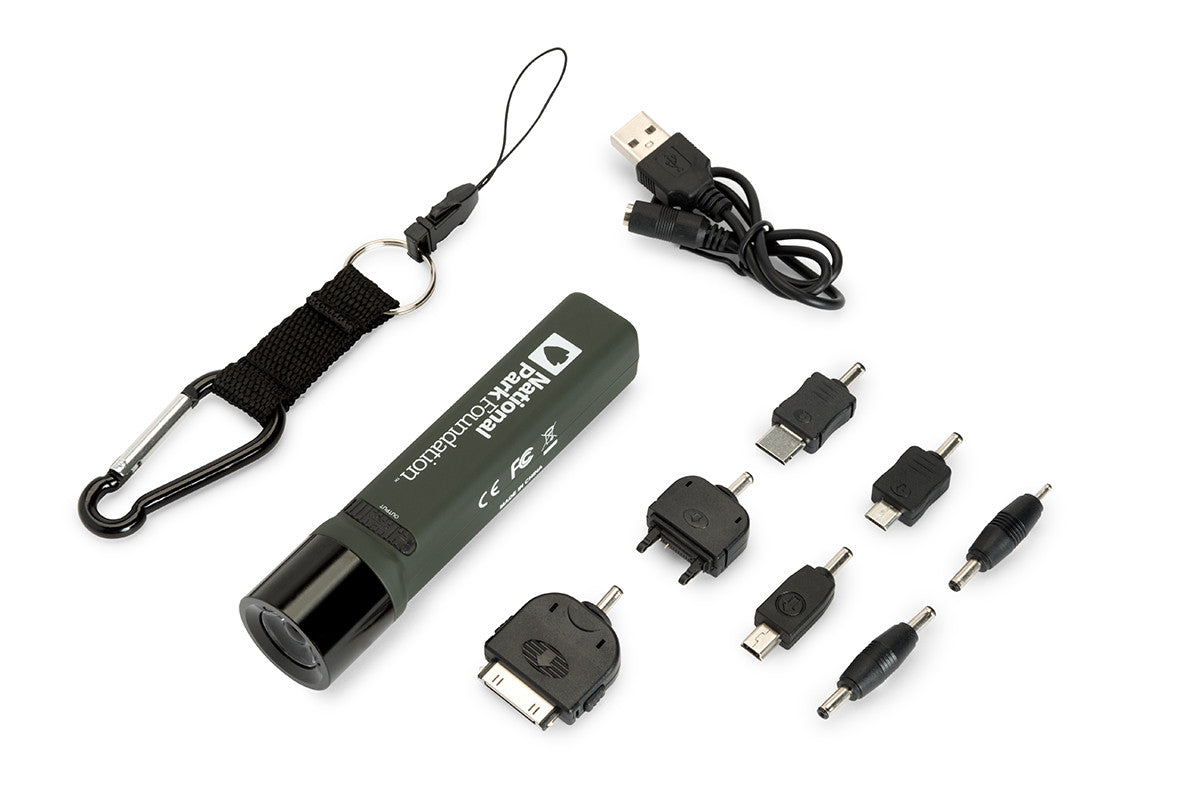 National Park Foundation Rechargeable Power Bank & LED Flashlight - Portable Charger for Camping, Hiking, and Outdoor Adventures (3000mAh Battery Pack)