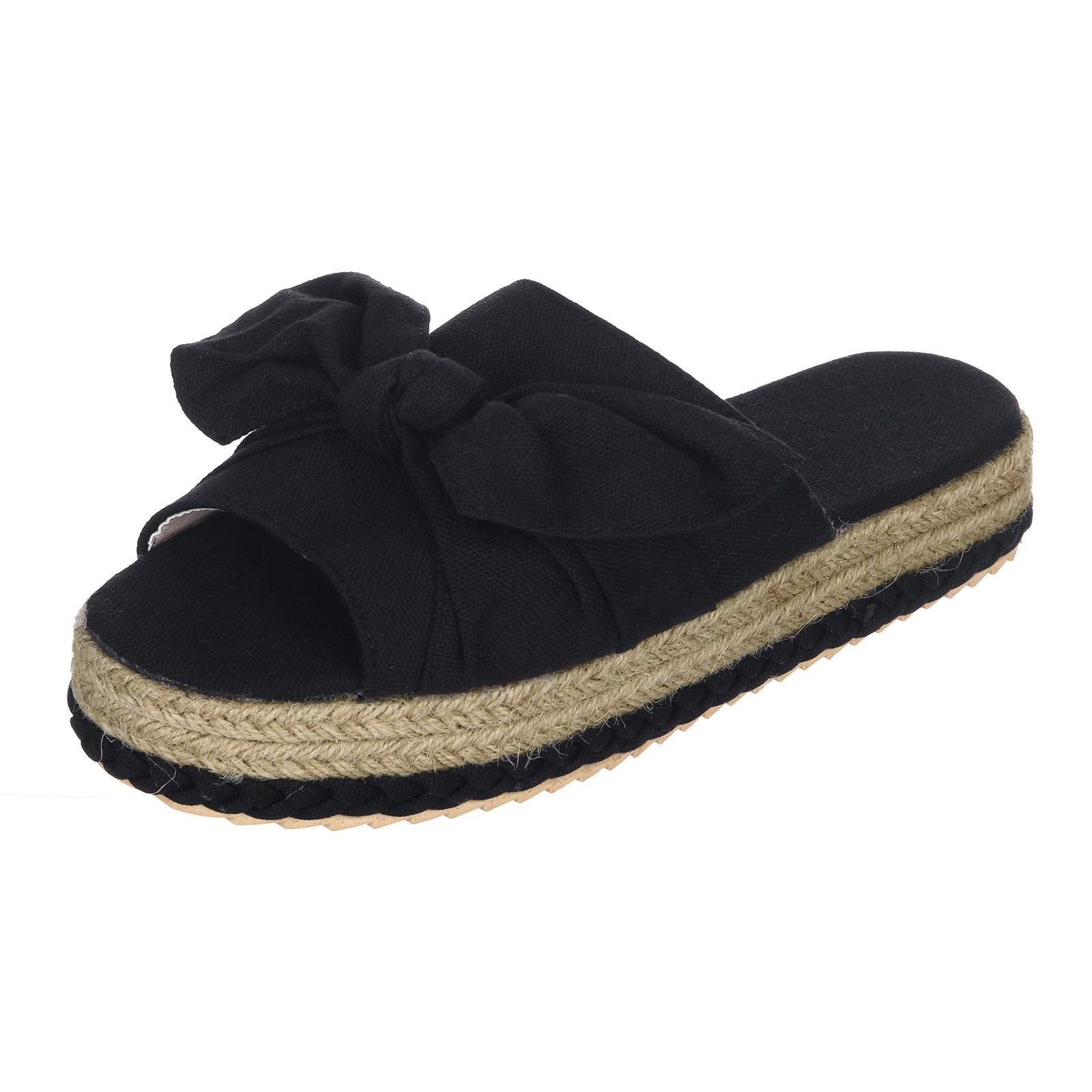 Women's Casual Flip-Flops - Comfortable Bowknot Canvas Sandals for Beach, Pool & Summer Outings (Black, Size 9) | Perfect for Vacation, Walking & Relaxing at Home