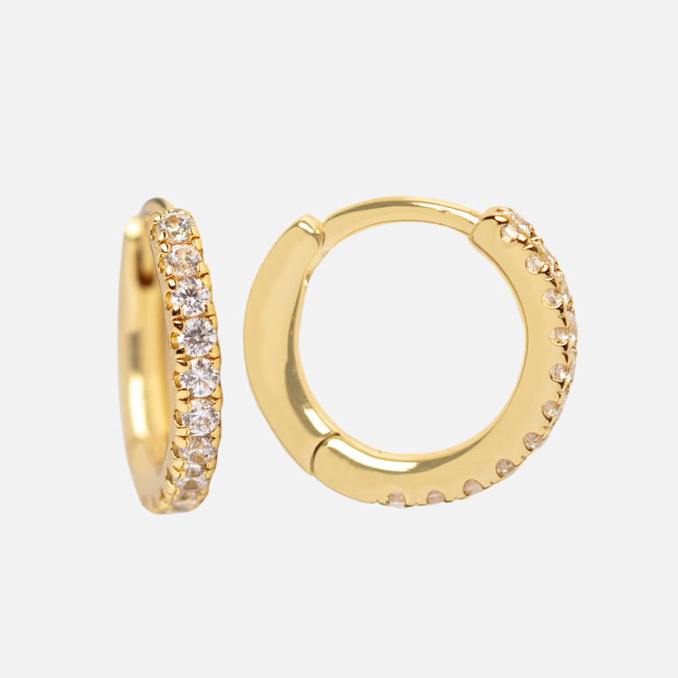 Classic Gem Huggie Hoops - Dainty Gold Earrings for Women, Minimalist Stud Hoop Earrings with CZ Stones | Perfect for Everyday Wear, Date Nights & Special Occasions