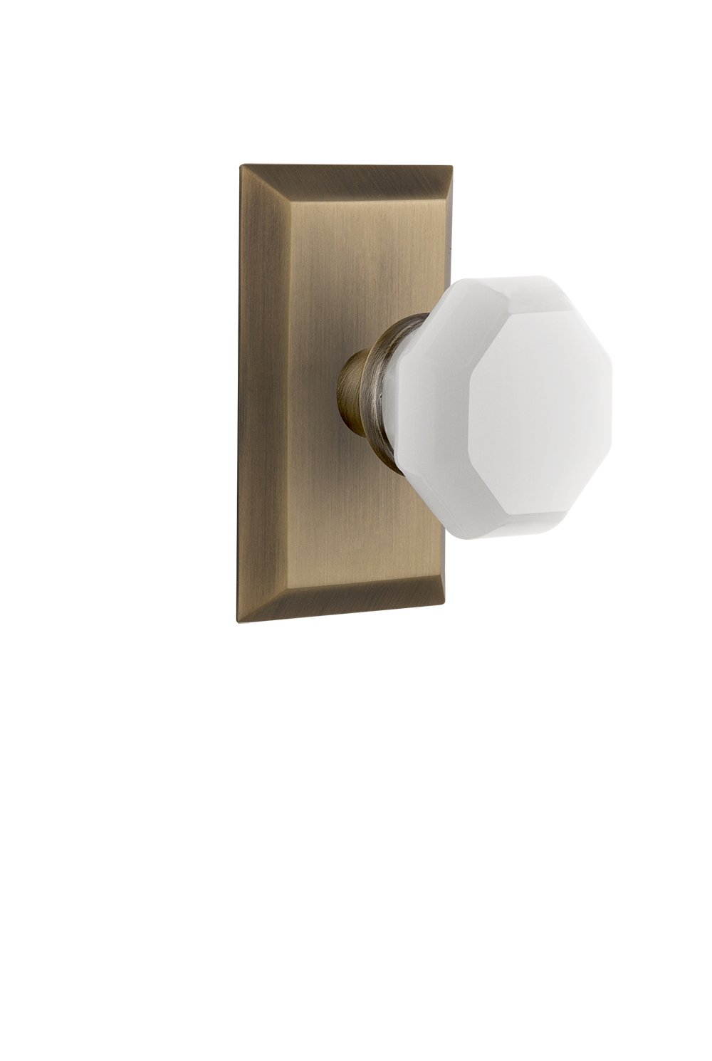 Vintage Waldorf White Milk Glass Knob - Antique Brass Double Dummy Door Knob by Nostalgic Warehouse (Model 748779) - Perfect for Farmhouse, Victorian & Cottage Style Home Decor